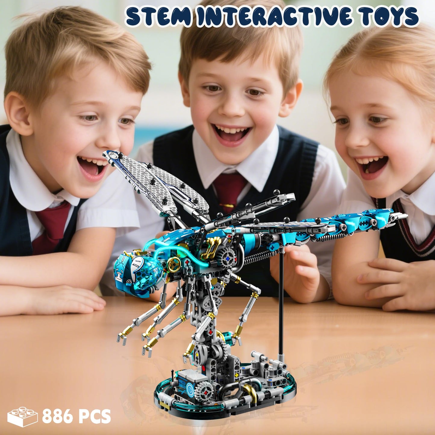 Loyratche Mechanical Dragonfly Building Blocks for Adults, Compatible with Lego, Insect Animal World Model with Light & Display Stand, Educational STEM Toys for Teens Home or Office Décor (866PCS)