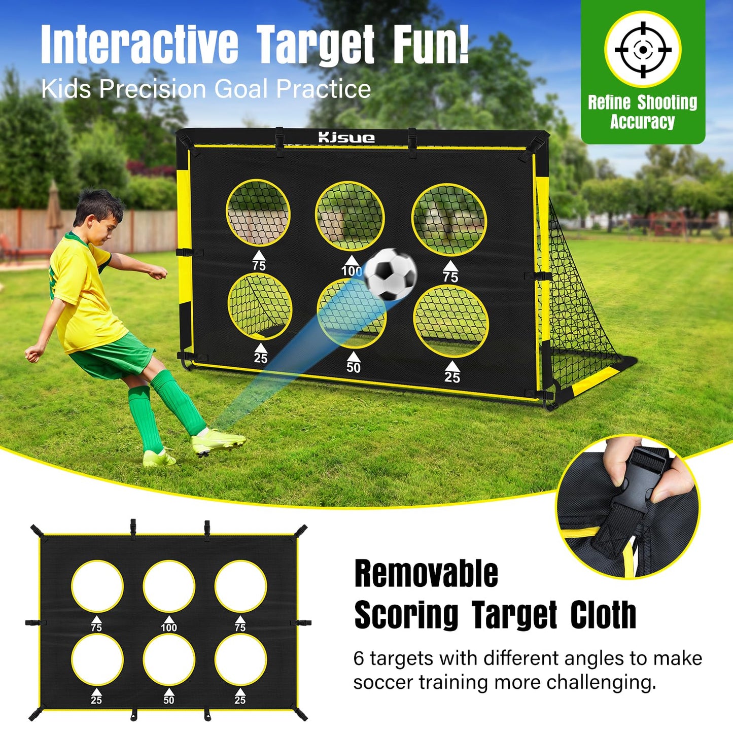 Kids Soccer Goal for Backyard Set - 2 of 6x4 ft Soccer Goals Net Training Equipment, Soccer Nets for Kids Age 3-5 6-8 8-10 10-12, Ball, Targets for Toddler Kid Youth Soccer Games Sports Outdoor Play
