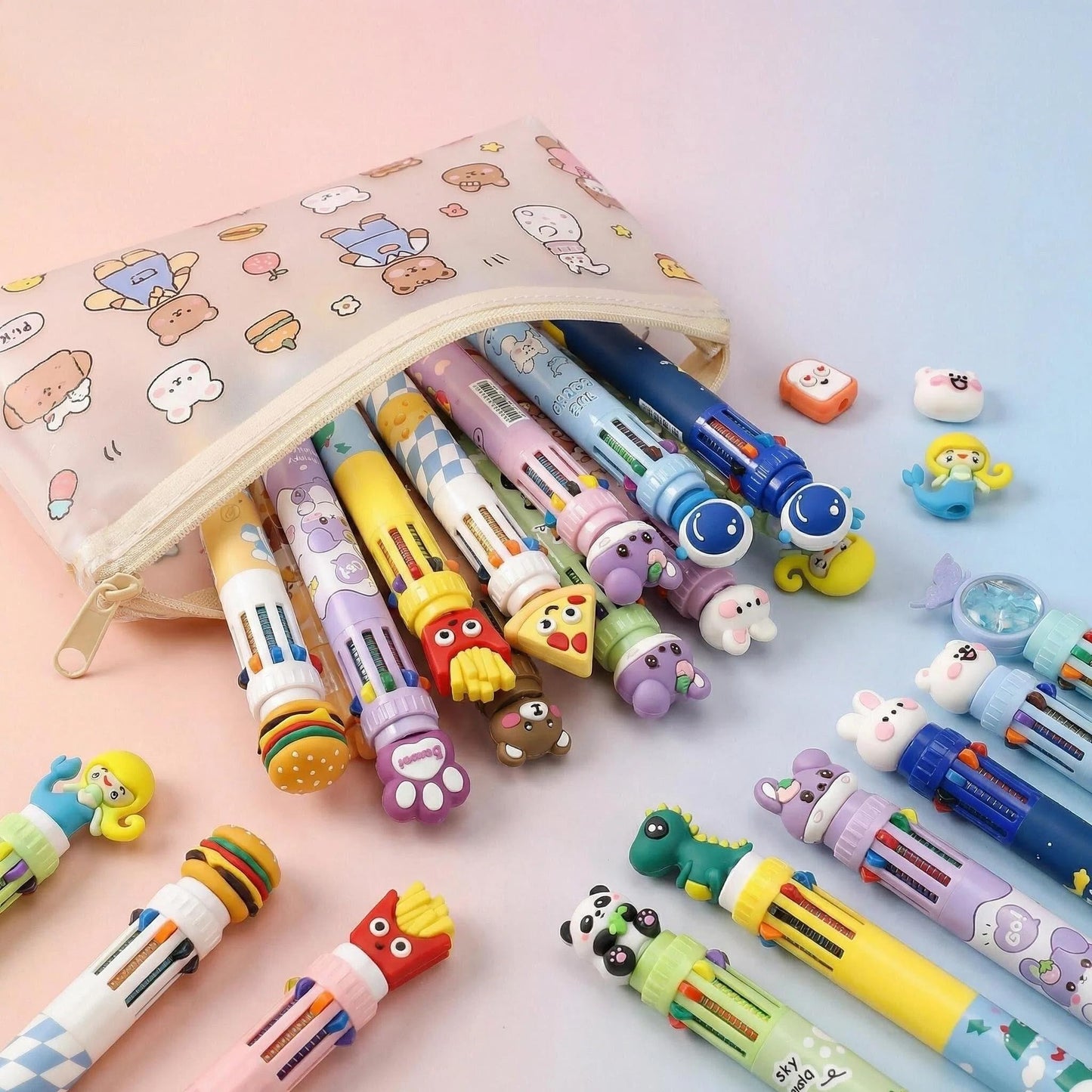 Rarler 20 Pcs Cute Cartoon 10-Color fidget Pens, Bulk Multicolor Ballpoint Pens, Party Favors for Kids 8-12, Goodie Bag Stuffers, Birthday Party Gifts, Classroom Prizes