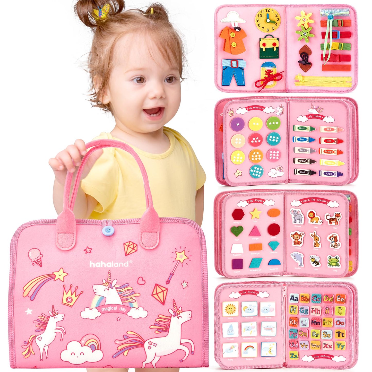 hahaland Busy Book for Toddlers 1-3, Montessori Toys for 1 Year Old, Educational Toddler Car Airplane Travel Toys for Ages 1-3 One Two Year Old Gifts