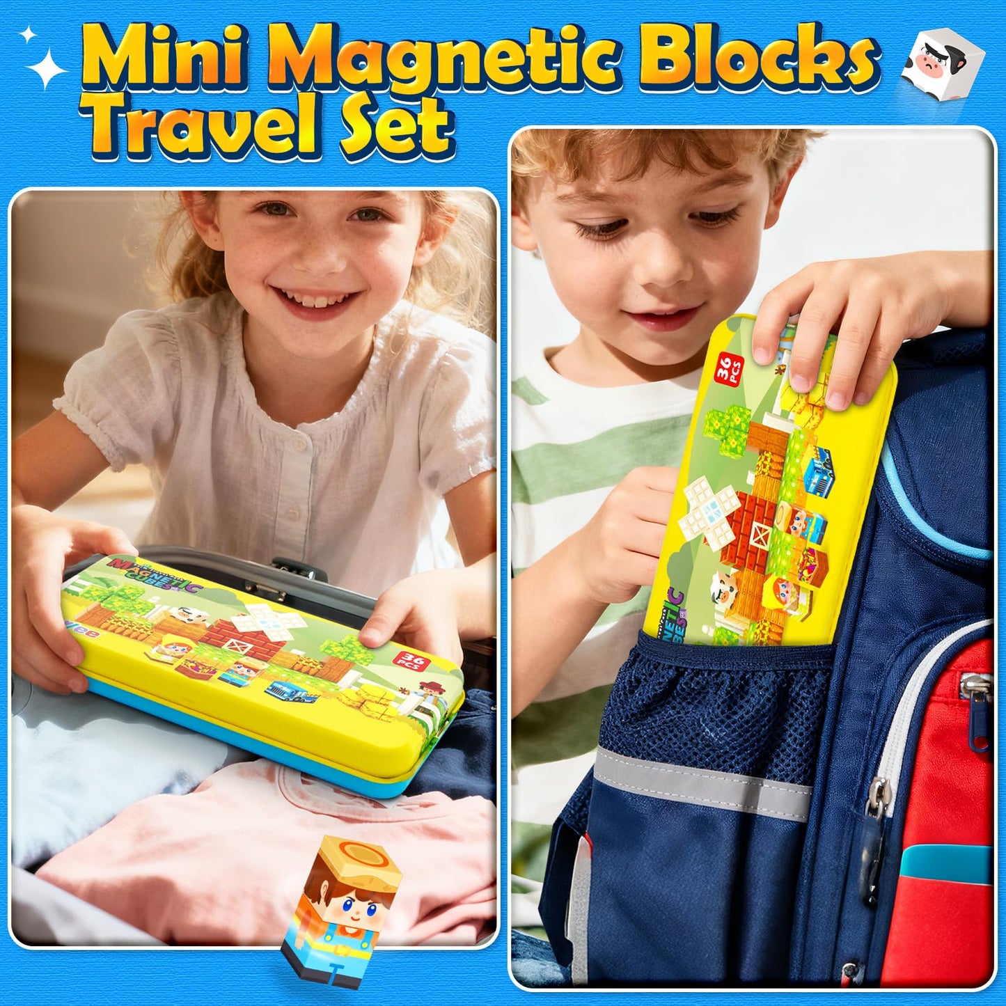 Soyee Magnetic Blocks Travel Toddler Toys Magnet Building Tiles Construction Cubes STEM Sensory Learning Farm Toys with Box Christmas Birthday Gifts for Kids Ages 3 4 5 6 7 8 Year Old Boys Girls