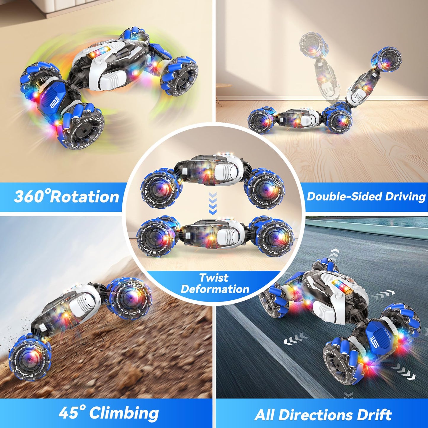 Nicella Remote Control Car, RC Toys Gifts for 6 7 8 9 10 11 12 Year Old Boys Girls - 360° Rotating 4WD Gesture Sensing RC Sunt Car with Lights & Music - Cool Birthday Gifts for Kids