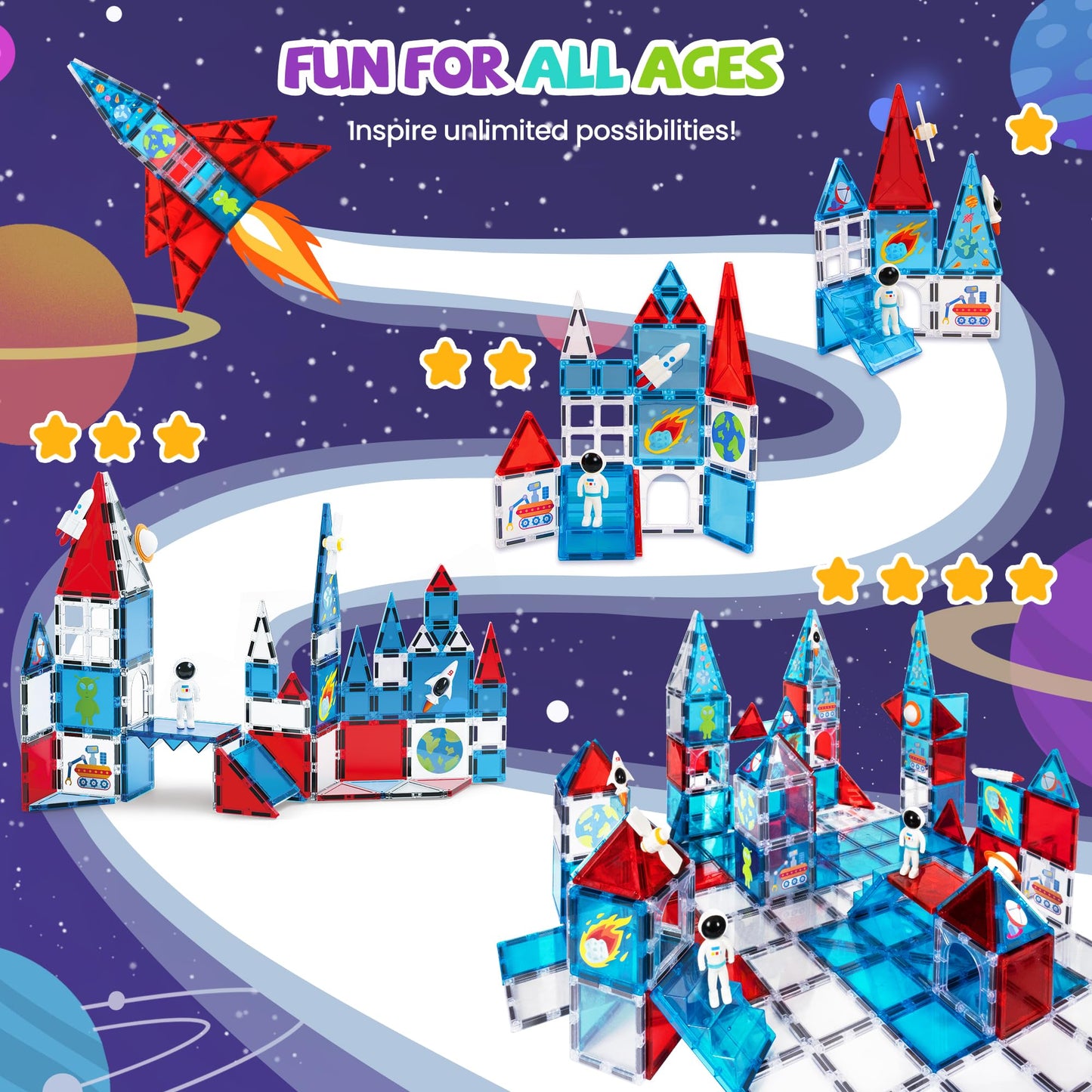 cossy Magnetic Tiles Space Set, Magnet Tiles with Astronaut, Magnetic Tiles for Kids Ages 4-8, STEM Toys, Toys for 3 4 5 6 7 8 Year Old Boy and Girl, Creative Building Toys, Space
