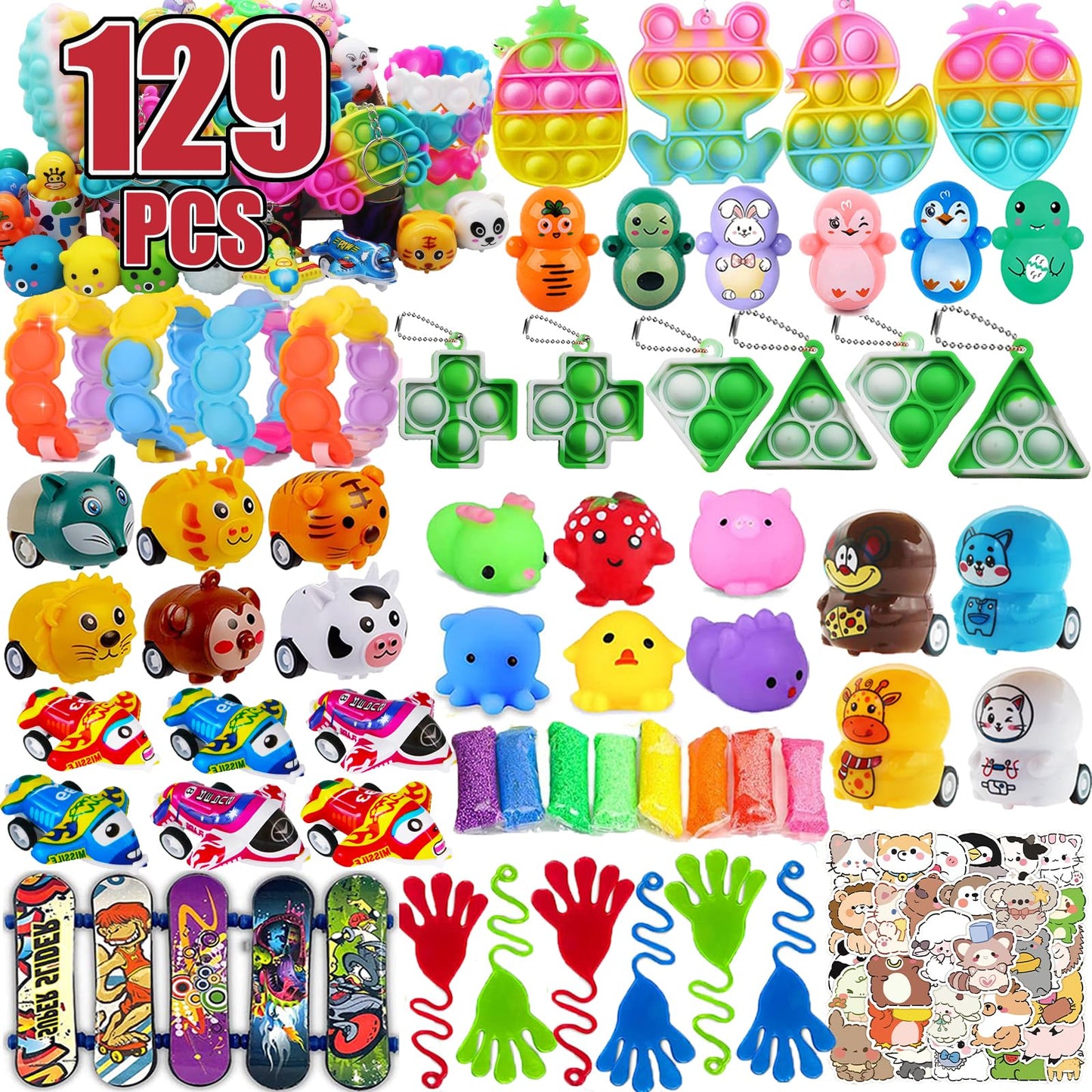 129 PCS Party Favors for Kids, Pop Fidget Treasure Box Toys, Classroom Prizes, Pinata Filler Goodie Bag Stuffers, Treasure Chest, Carnival Prize Box Toys for Boys Girls
