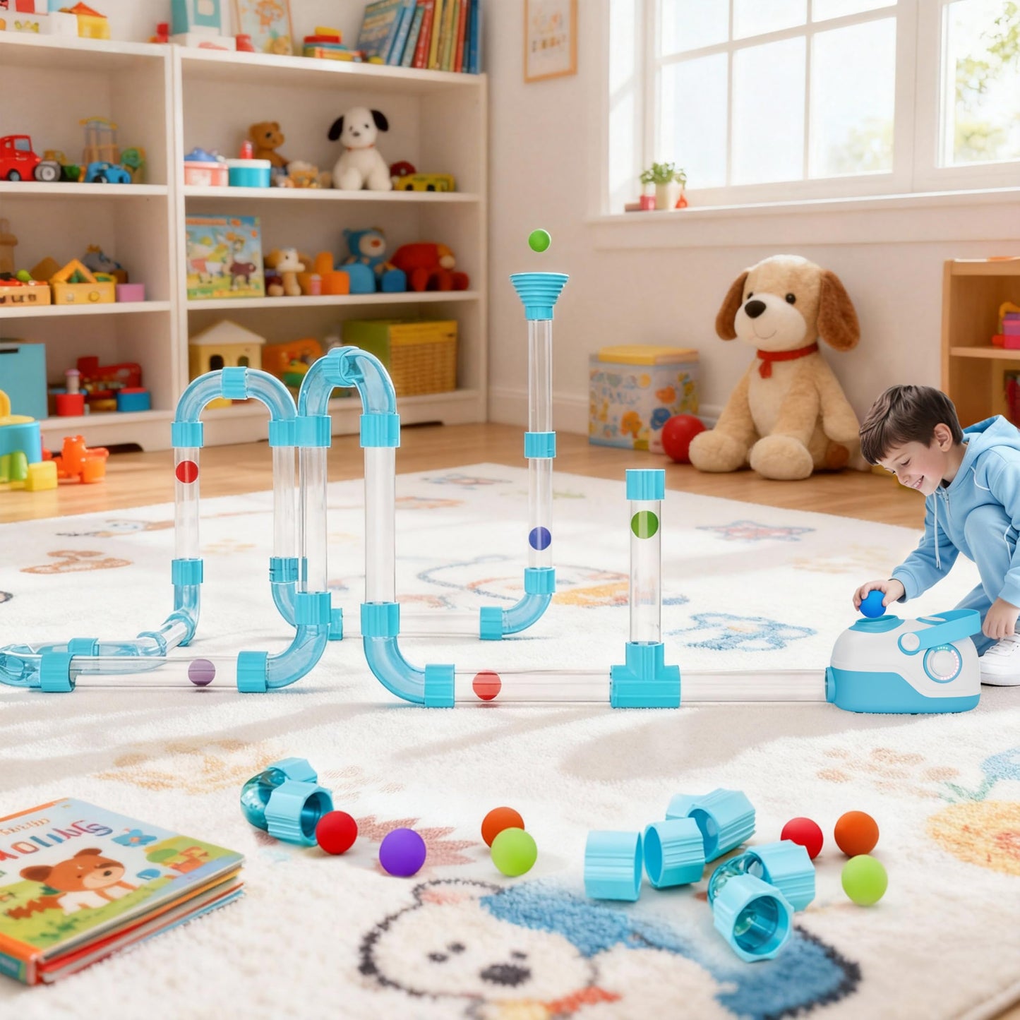 Air Tubes Toys Expansion Pack - Air-Powered STEM Building Toys - Learning Toys, STEM Toys for 3+ Year Old Boys & Girls Birthday Gifts(Blue