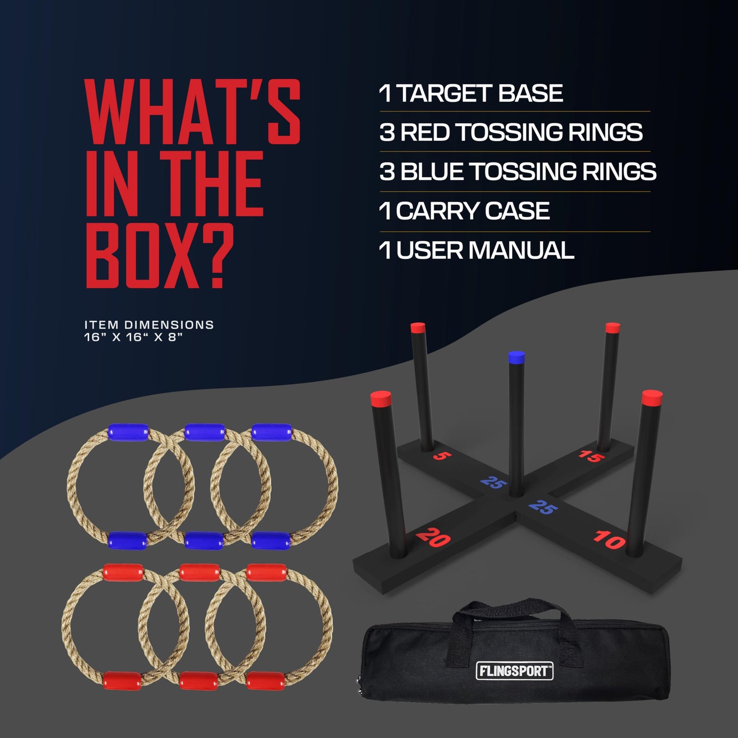 FLINGSPORT Ring Toss Game, Incl. 6 Rings, Case, Easter Gifts for Kids, Outdoor Yard Games for Kids Adults & Family, Backyard Party Activities, Gifts for Teens, Boys & Girls Ages 8-12+ Years Old