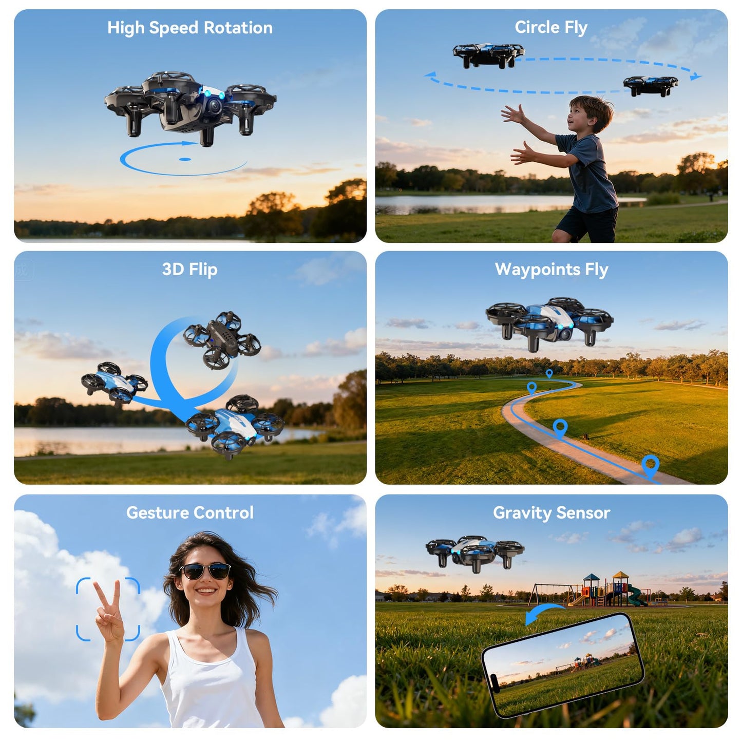 LIFECHOIC Drones with Camera for Kids and Beginners, Mini FPV Drone 1080P, 3D Flips, Waypoint Fly, APP Control, Optical Flow, Lights, RTF Remote Control Flying Toy Gifts for Boys Girls