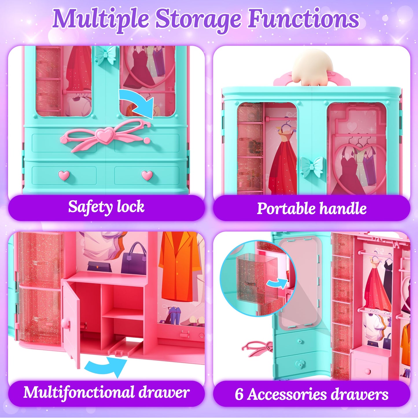 Style Shine 70 Pcs Doll Closet with Clothes & Accessories Including 2 Wedding Gowns 6 Fashion Dresses 2 Casual Outfits 2 Swimsuit 10 Shoes 20 Hangers 27 Accessories,Dress up Toys for Girls Kids Gifts