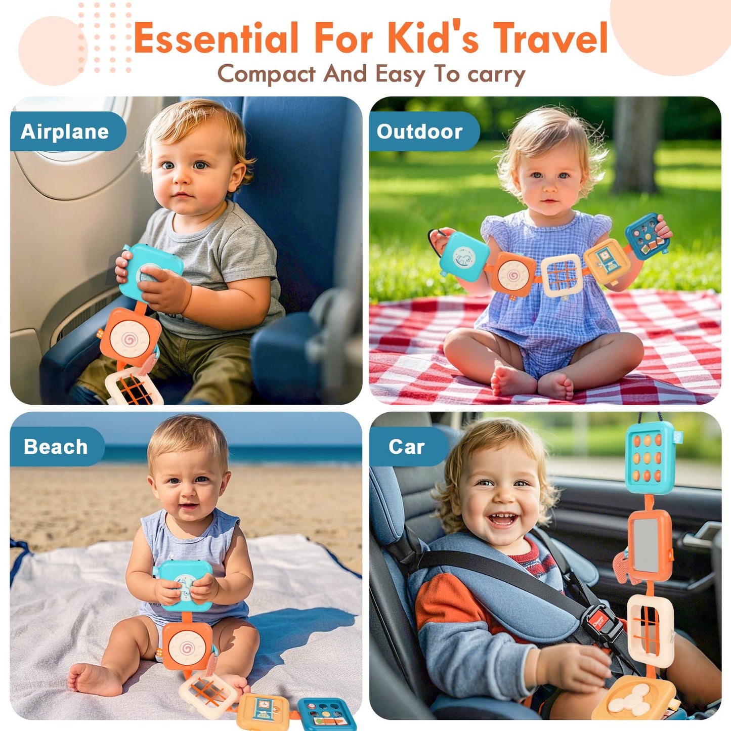 GRESEESM Montessori Busy Board for 1 Year Old, Toddlers Travel Toys for Ages 1–3, Sensory Activity Board for Airplane and Car, Baby Gifts for Boys Girls, Easter Basket & Stocking Stuffers