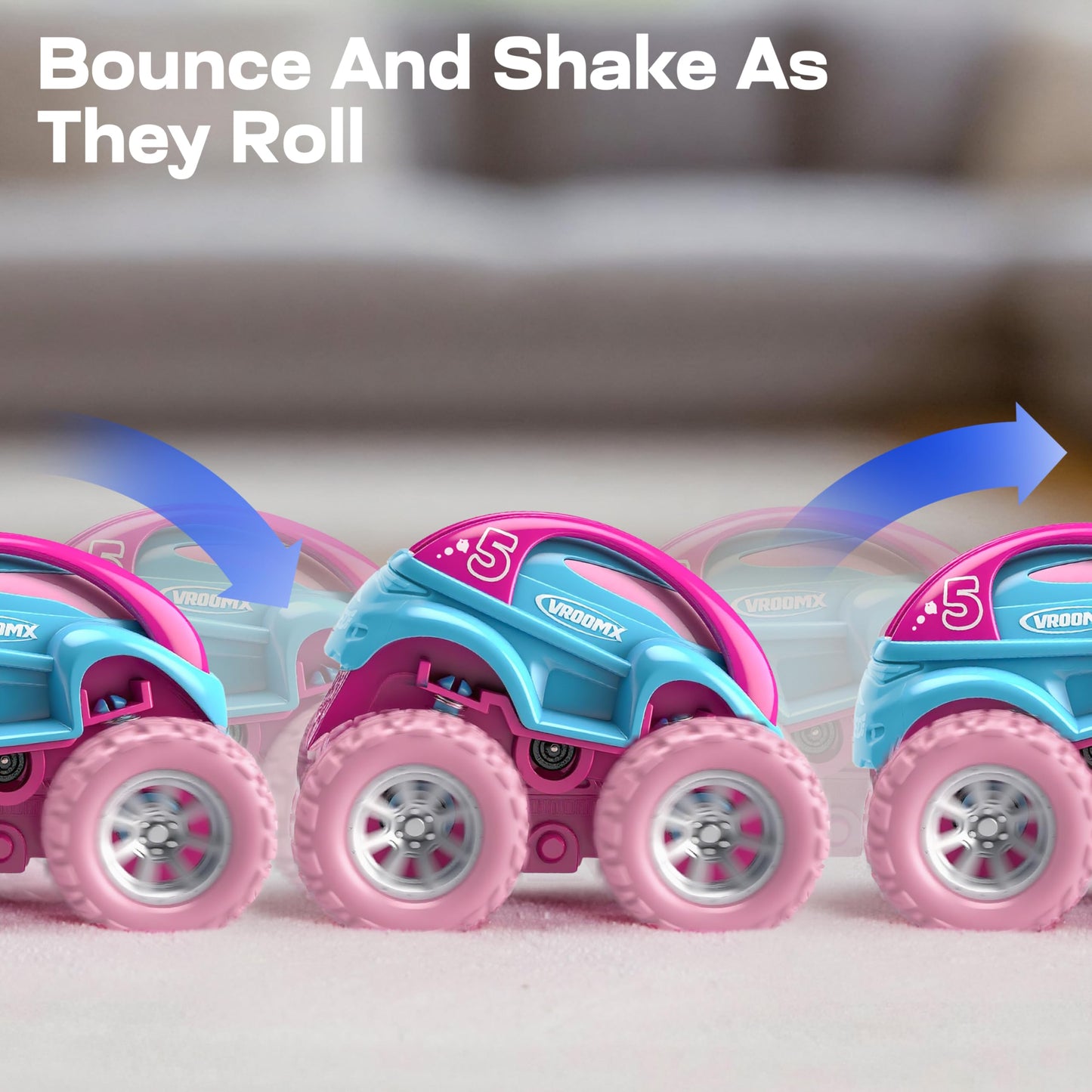 Vroomix Jova 3 Pack Monster Truck Toys, Friction Powered Pull Back Car Toys with Crash, Flip & Bouncing for Toddlers Girls Age 18 Month and Up, Toddler Girl Toys Birthday Gifts