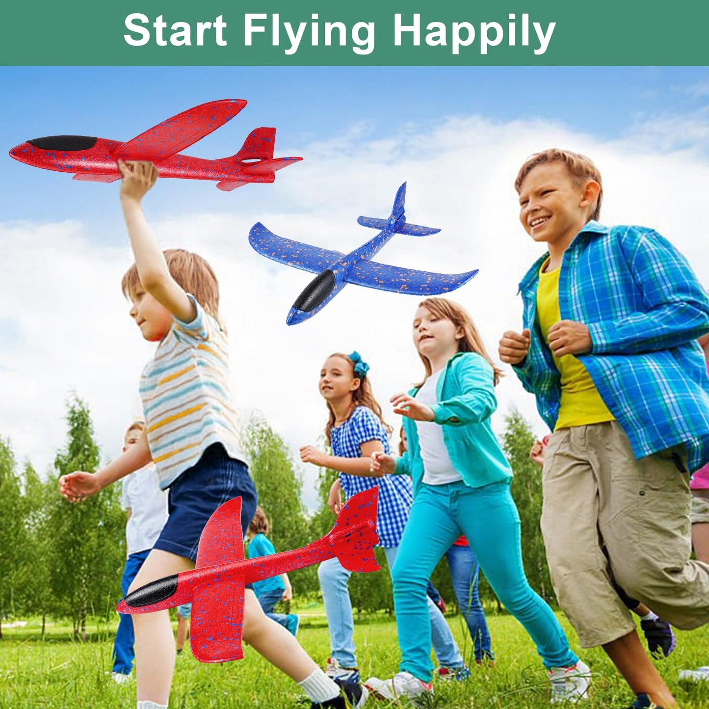 IJRPLM 2 Pack Airplane Toys, 17.5" Large Throwing Foam Plane, 2 Flight Mode Glider Plane, Foam Airplanes for Kids, Outdoor Sport Toys Birthday Party Favors, Gifts for 3-7 Year Olds Boy