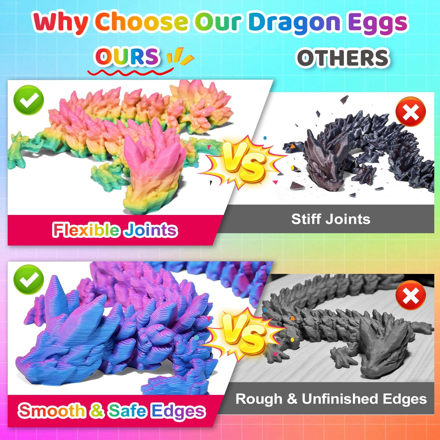 12 Pack 3D Printed Dragon Toys, Flexible Articulated Fidget Dragons in Surprise Eggs, Collectible Desk Toys, Party Favors & Classroom Prizes for Kids