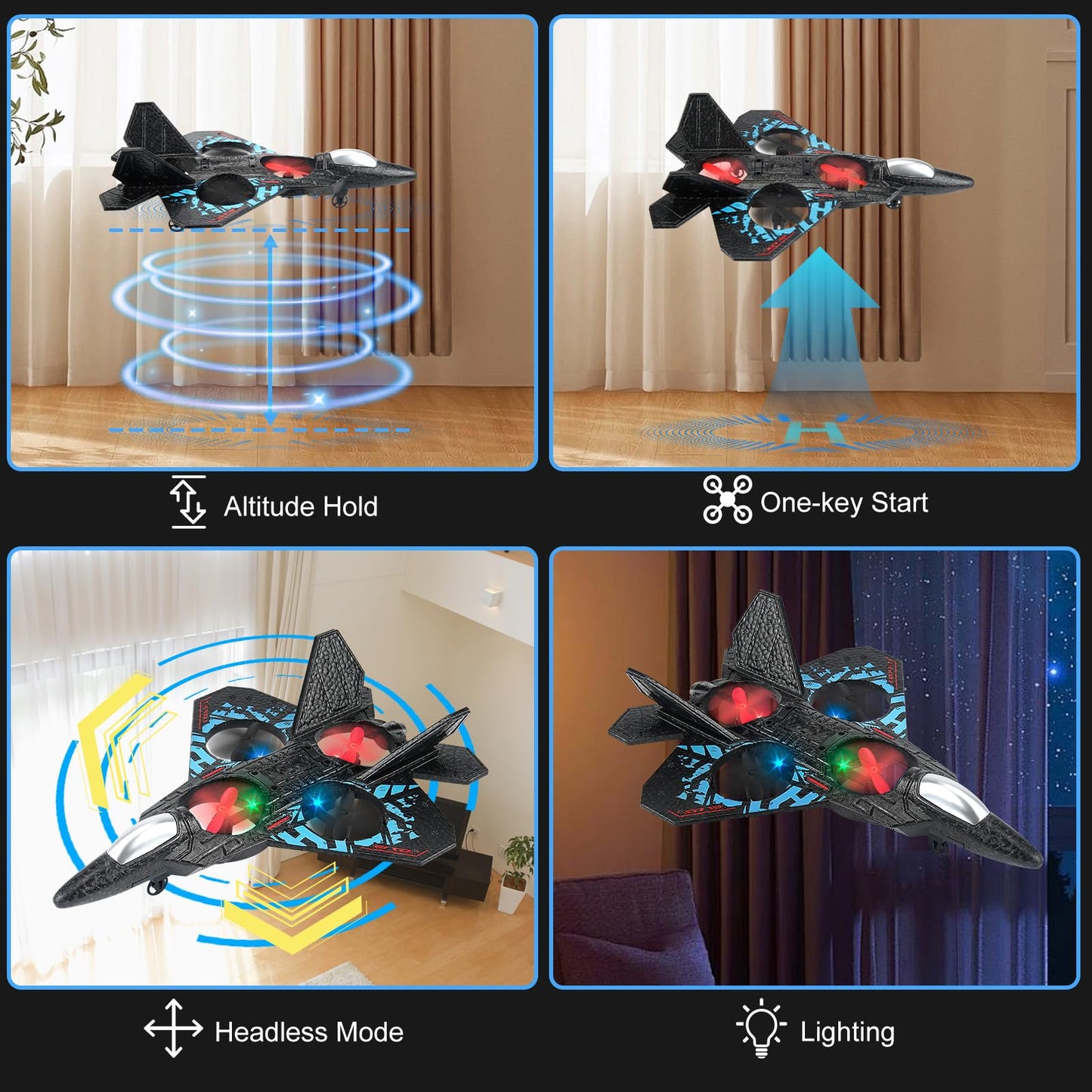 RC Plane Remote Control Airplane Toy 2025 New Remote Control Plane Fighter Jet 2-Way Remote Control Methods (Normal+Watch), 360° Flip Fighter Jet Toy, Gravity Sensing, Stunt Roll, Gifts for Kids Boys