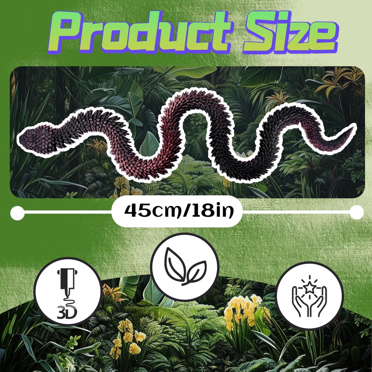 KAMOVNY 5PCS 18Inch 3D Printed Snake,Articulated Crystal Snakes Figures for Stress Relief, Creative Desk Decor Idea for Kids Adults(Combination 1)