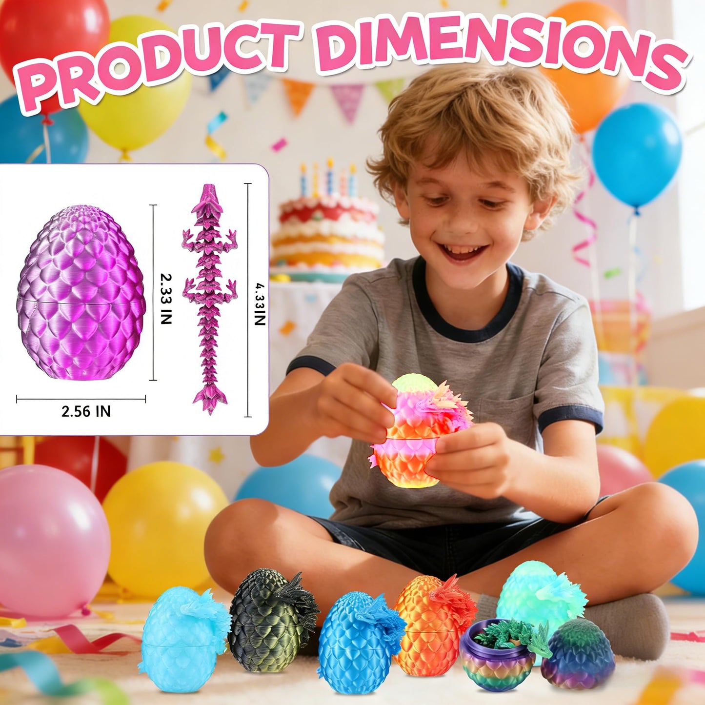 36PCS 3D Printed Dragon Eggs with Dragon Inside, Mystery Articulated Crystal Dragon Toy Bulk, Flexible Fidget Figures for Kids Party Favors, Christmas Easter Basket Stuffers, Birthday Gifts Kids Teens