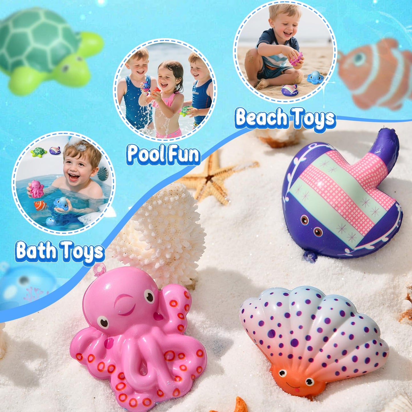 SNLN 12 Pcs Ocean Squishy Toys for Kids Under the Sea Party Favors Bulk for Birthday Gift Slow Rising Squishy Keychain Goodie Bag Filler Treasure Box Classroom Prize Ocean Themed Birthday Party Favors