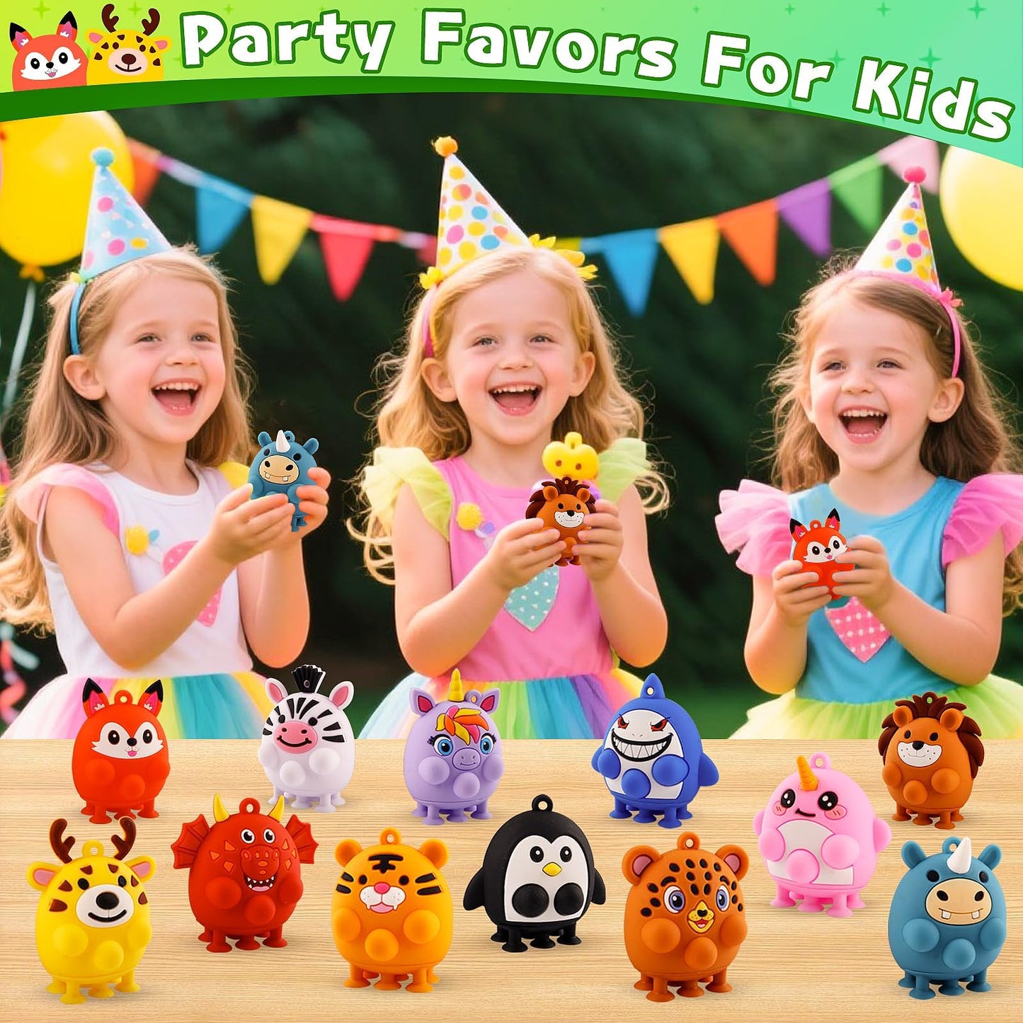 ChildFun 12 PCS Party Favors for Kids, Silicone Animal Pop Fidget Toys with Suction, Birthday Gifts for Boy Girls, Treasure Box Toys, Goodie Bag Stuffers, Prizes for Kids, Pinata Stuffers