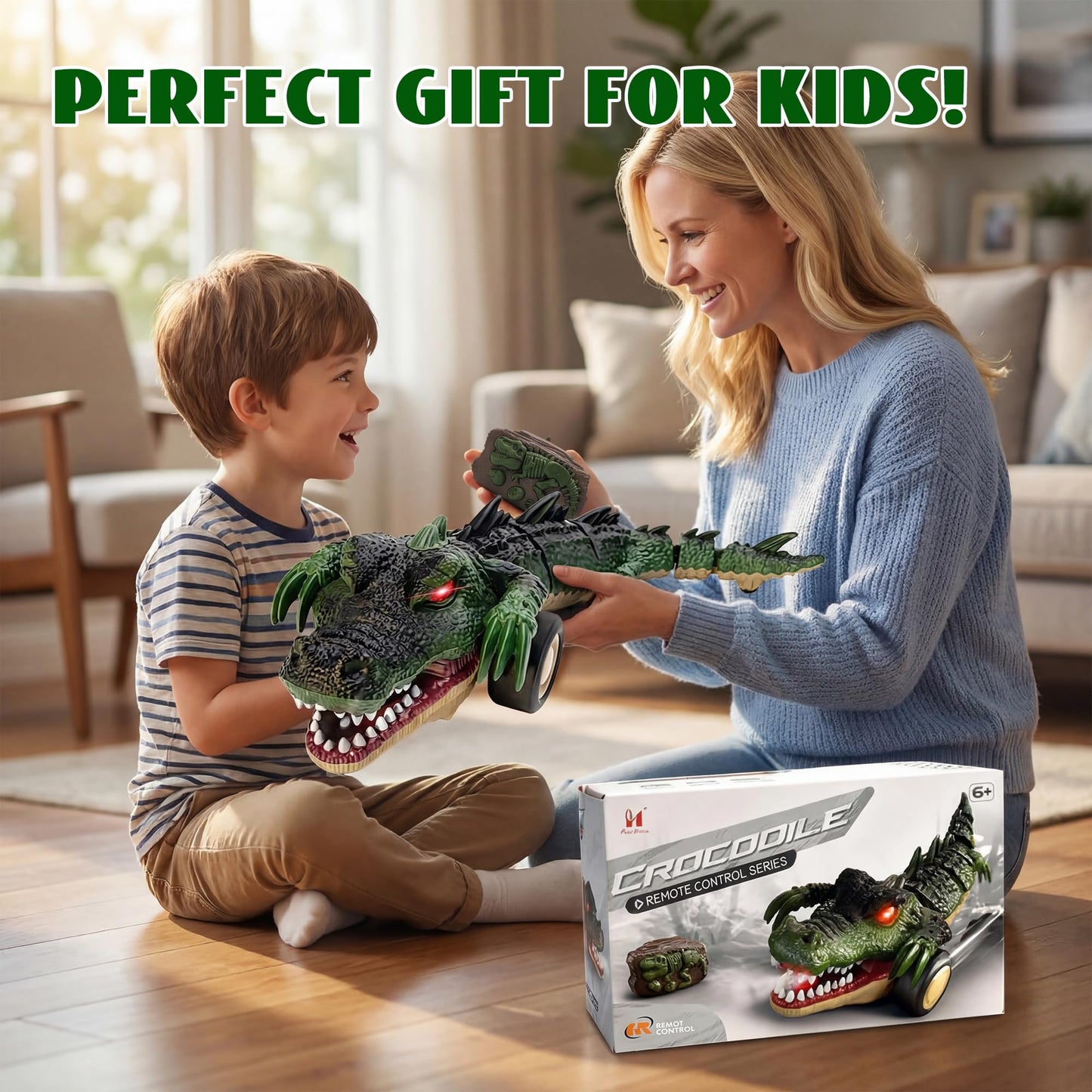 LEFEI Remote Control Crocodile Car Toy,2.4Ghz RC Toy Cars,Boys 3-12 Year Old,360°Rolling Turns & Slides with Lights Cool Outdoor Toys Birthday Gifts Xmas Gifts (Green)