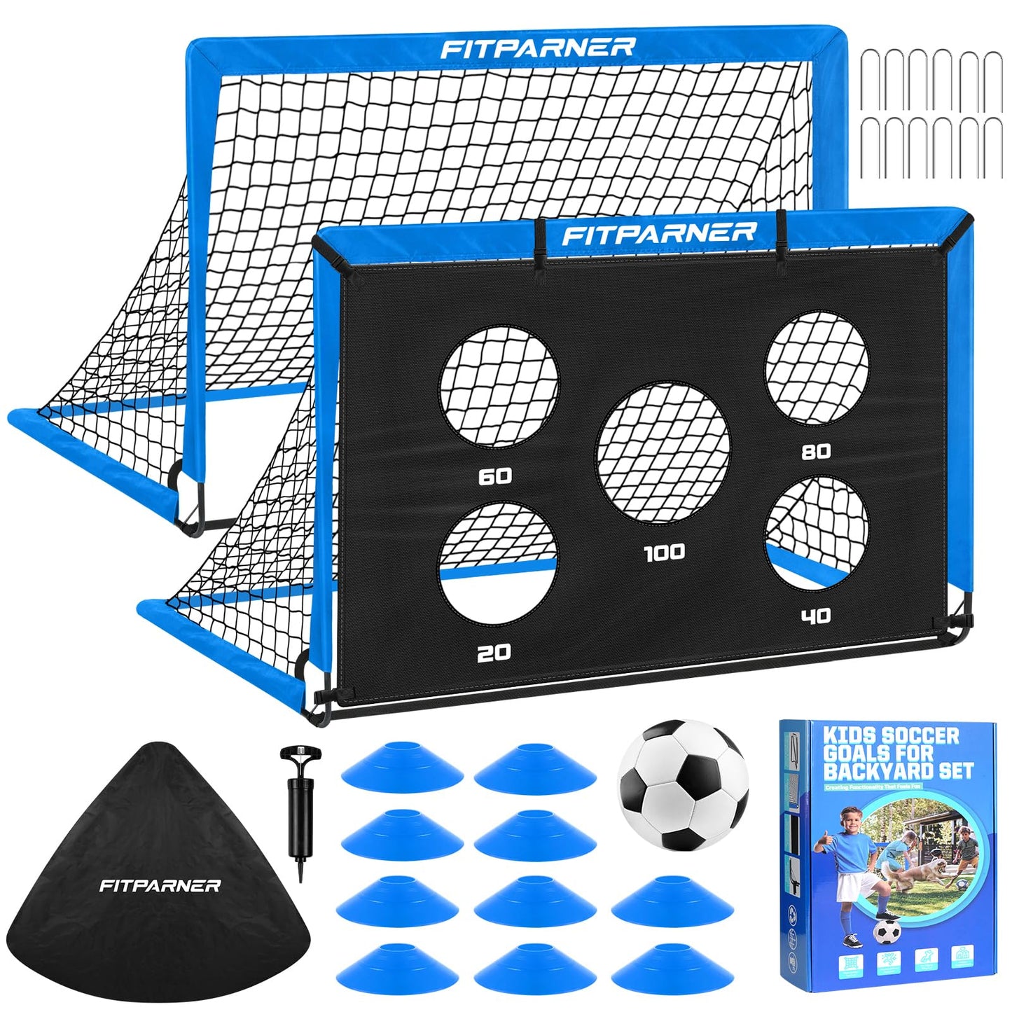 Kids Soccer Goals, 2 Pack 4x3 ft Soccer Nets for Kids Age 3-5 6-8 8-12 10-12-14, Backyard Training Equipment Set with Target, Ball, Cones for Goal Practice,Outdoor Game, Ideal Gift