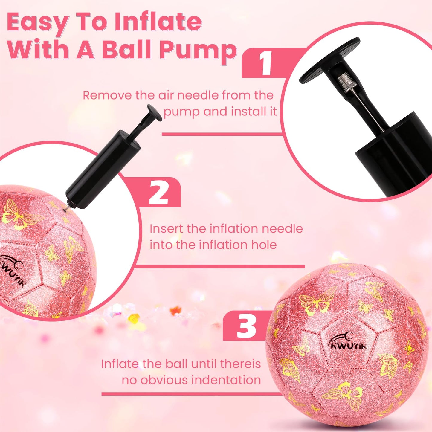 OKWUYiK Kids Soccer Goal Set with Size 3 Pink Glitter Butterfly Soccer Ball and Pump Toddlers Ages 3-5 Indoor Outdoor Backyard Training Gift Boys Girls