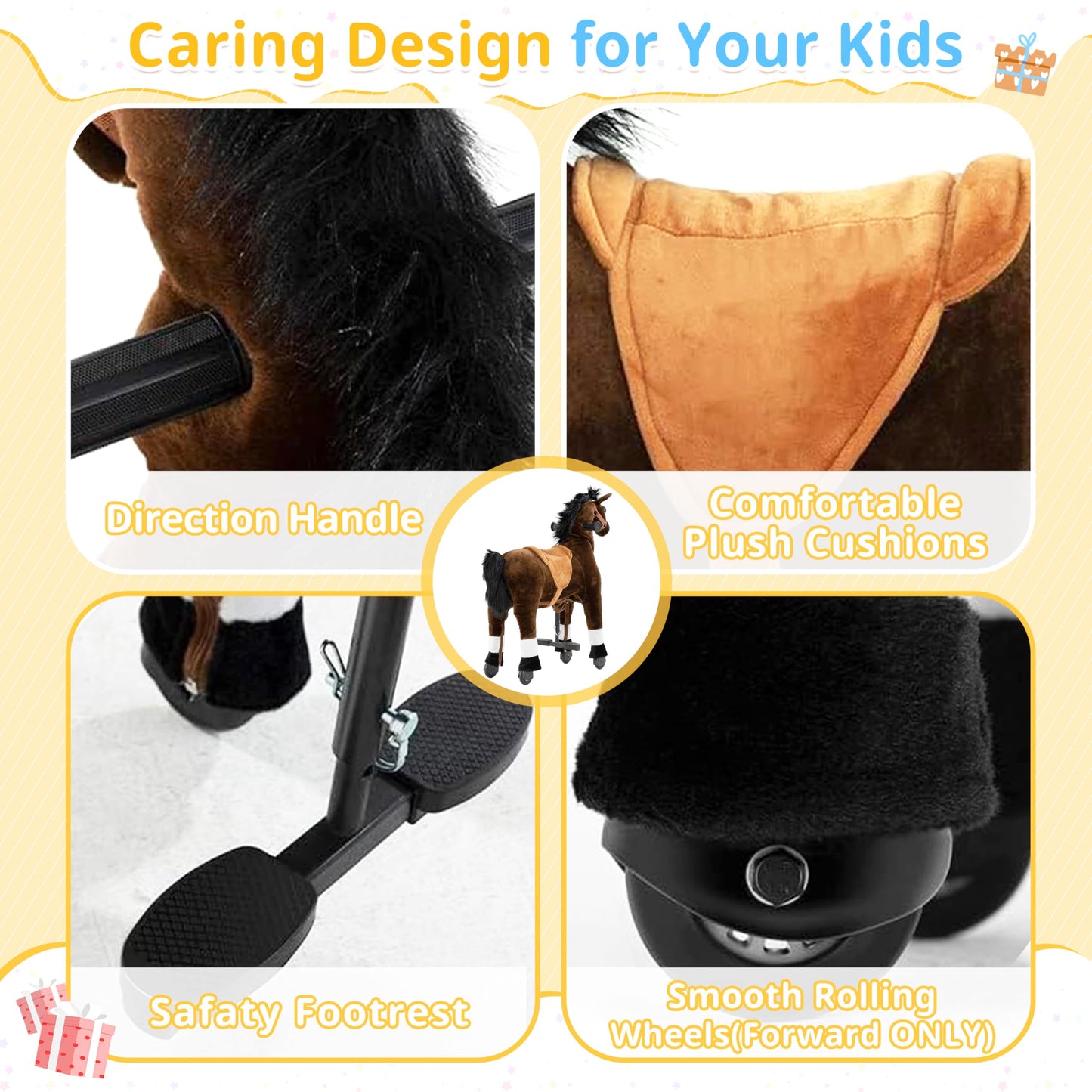 Ride on Horse for Big Kids, Horse Ride on Toy for 4 to 9 Years Old, (35.8'' Height) Riding Horse Rider Mechanical Walking Action Plush Animal, No Battery or Electricity, Max Load 165LBS - Brown
