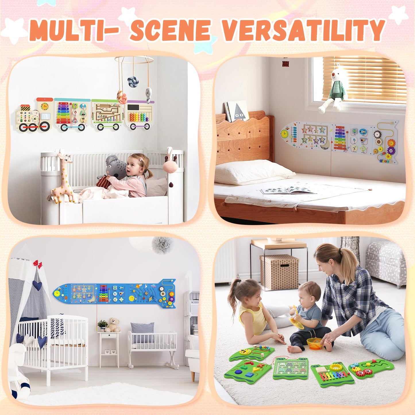 Spacocld Montessori Sensory Board - Electric Train Wooden Wall Busy Board, Toddler Learning Panel Wall-Mounted, Educational Toys for 3-6 Years, Interactive Playroom Activity Gifts for Kid