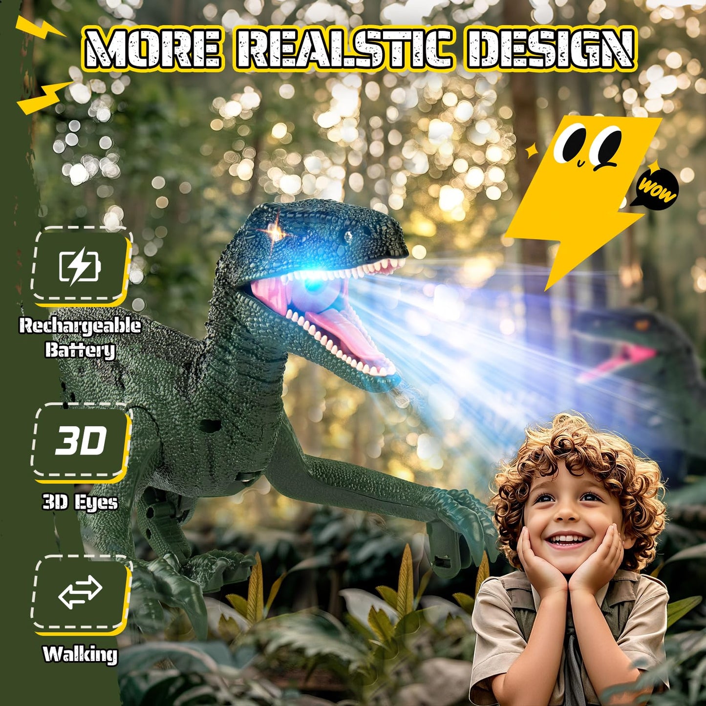 Rcfunkid Dinosaur Toys for Kids, 2.4GHz Remote Control Dinosaur with Walking, Realistic Sounds, Demo Mode, Rechargeable Jurassic Toys for 3-5, 5-7, 8-12, Birthdays, Parties, Christmas, Children’s Day
