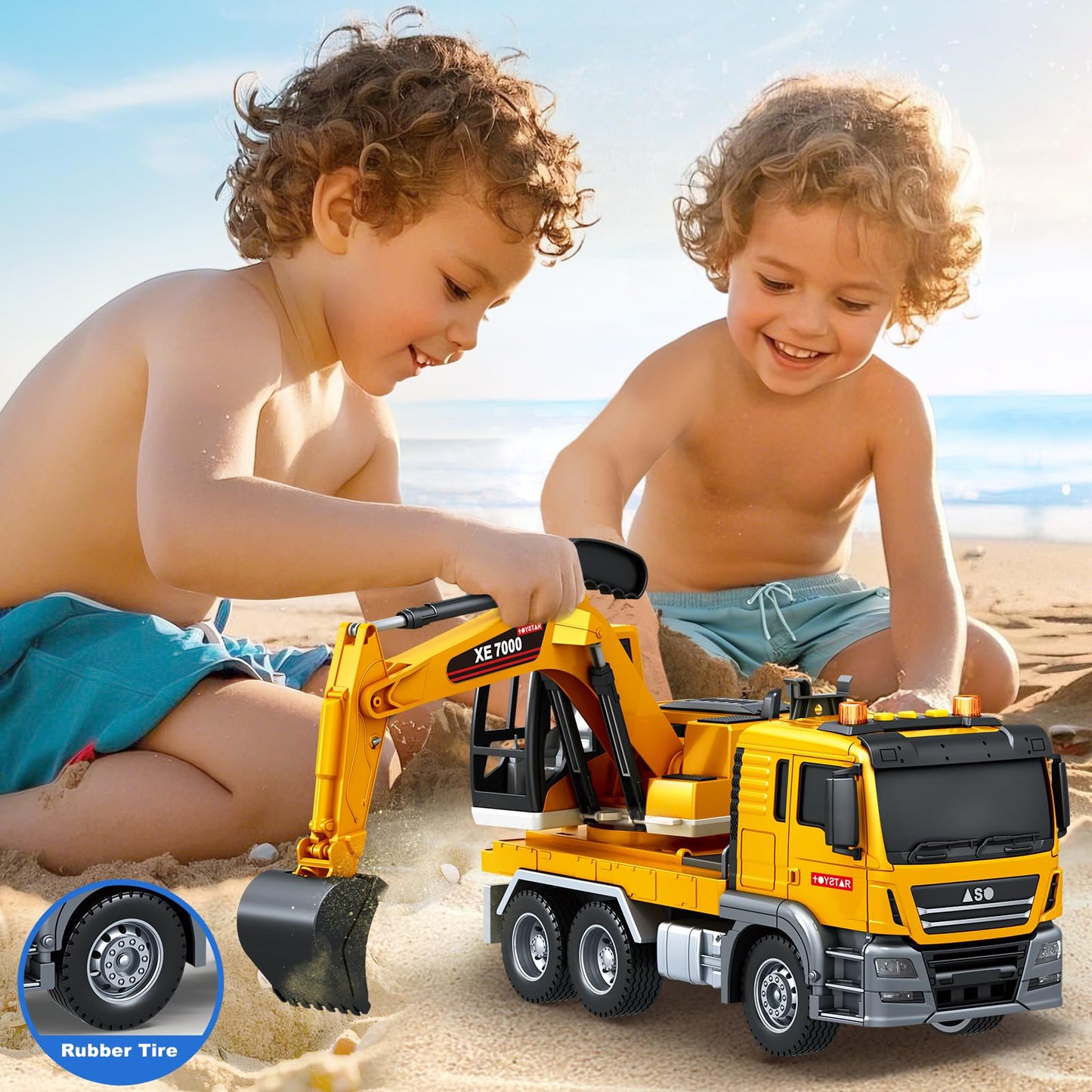 SpringFlower Large Excavator Truck Toy, 3 4 5 6 Year Old Boys Toddlers Toy Truck, Lights & Sounds Toy Excavator for Boys Age 4-7, Kids Toddles Birthday for Kids