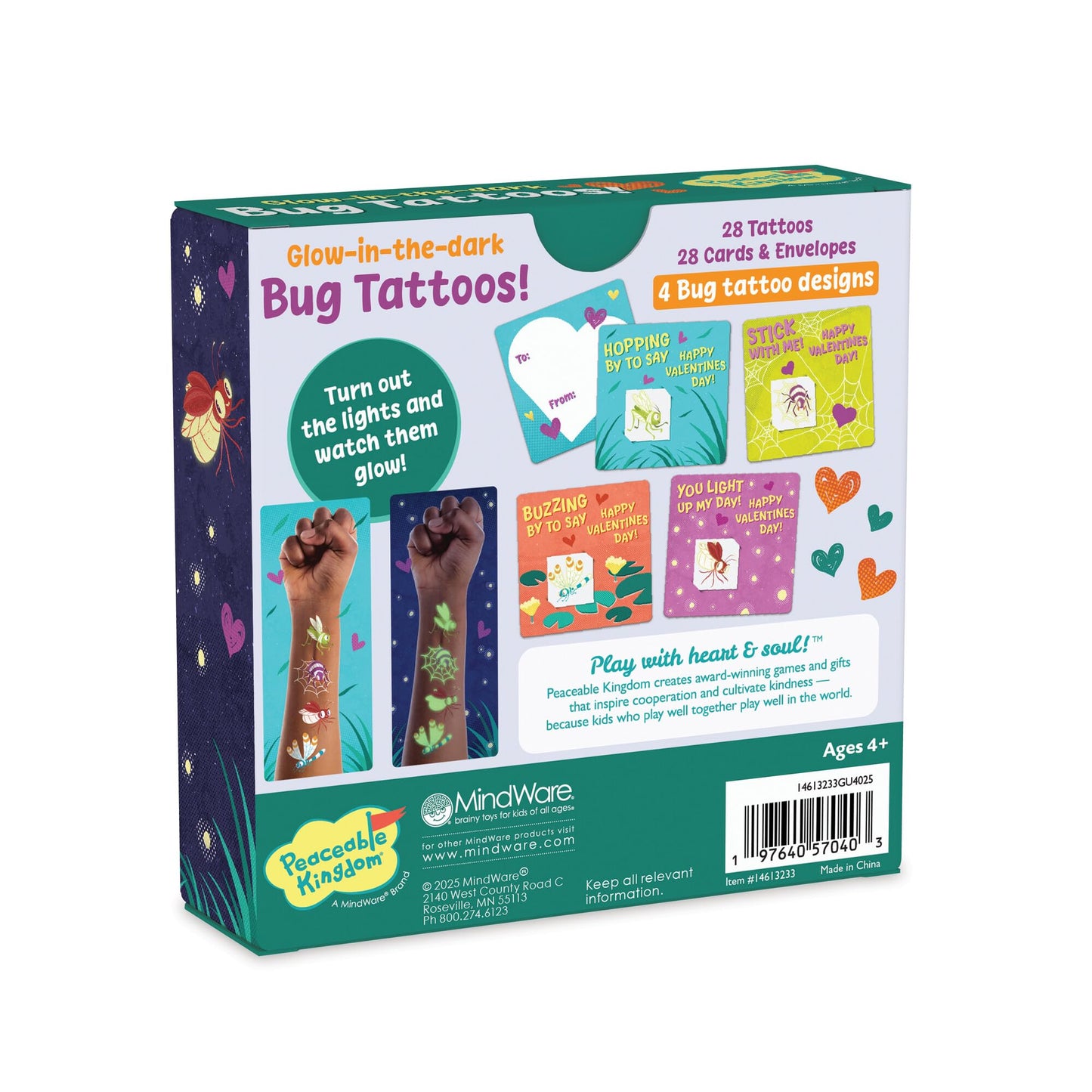 Valentine's Day Gift for Kids, Fun Party Favors for Classroom, Goodie Bag Stuffers - 28 Glow in the Dark Bug Tattoos