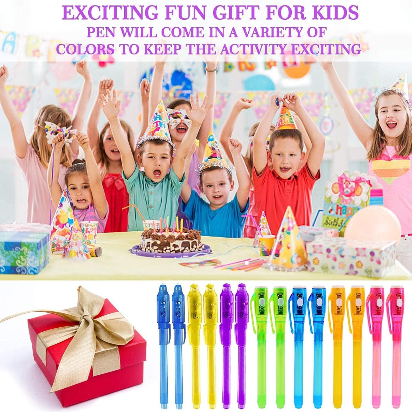 iGeeKid 24 Pack 2 Style Invisible Ink Pen with UV Black Light Secret Spy Pens for Secret Messages, Magic Disappearing Ink Markers School Supplies Kids Party Favors Boy Girl Exchang Patriotic