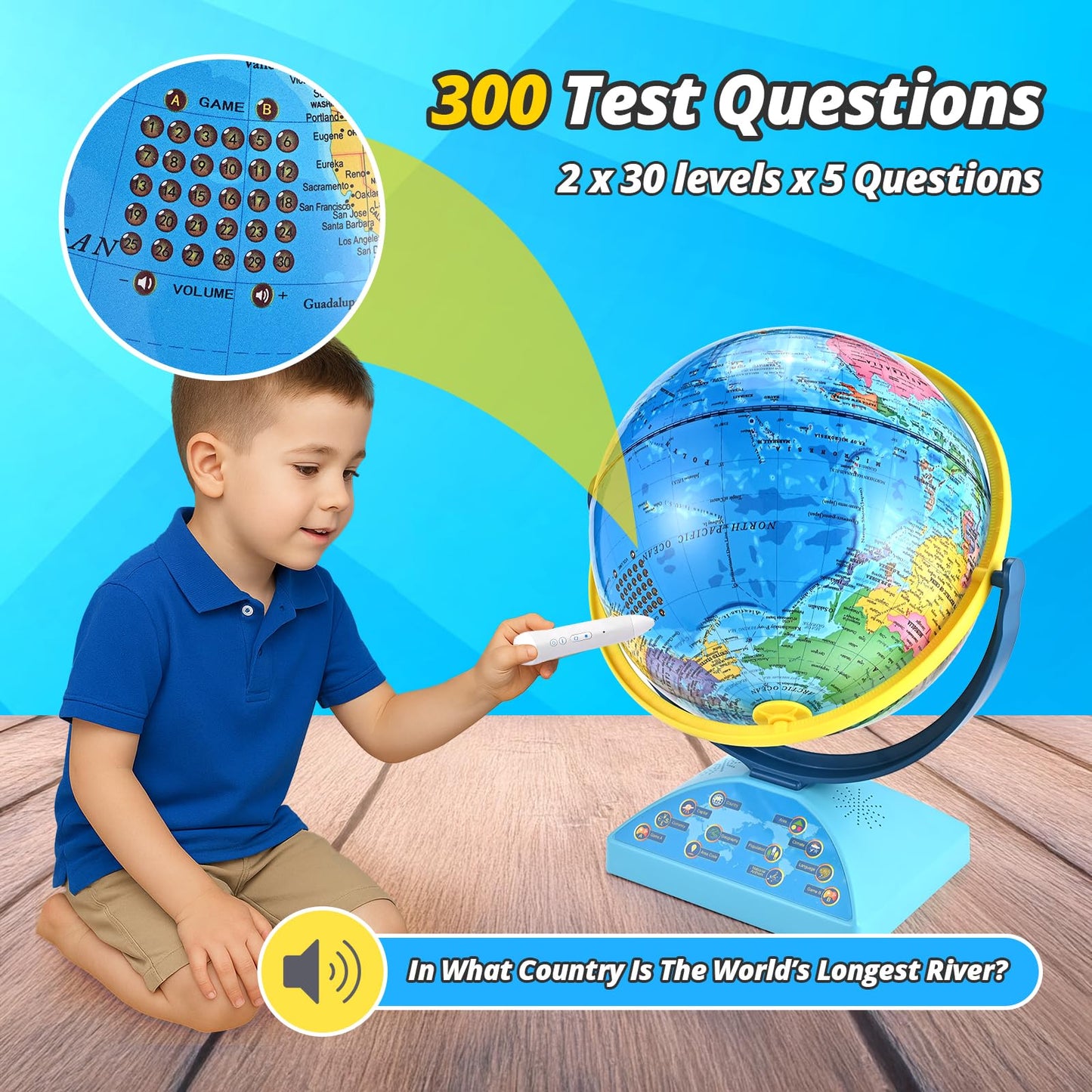 Interactive Globe for Children Ages 6-12 | Educational Toys with Smart Pen, 300+ Geography Quiz Games | Learning Earth World Globe for Kids Ages 6+ Classroom, Home, Birthday Gift Idea