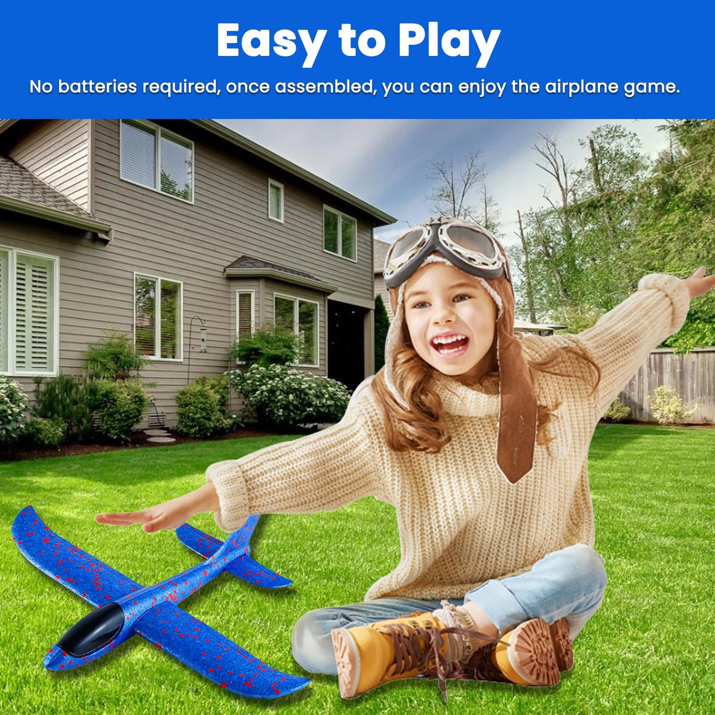 CACASO 4 Pack Foam Airplane Toys,13.5" Hand Throwing Foam Airplanes,Flying Toy for Kids Toddler,Styrofoam Glider Airplanes for Outdoor Sport Games,Birthday Gifts,Party Favors