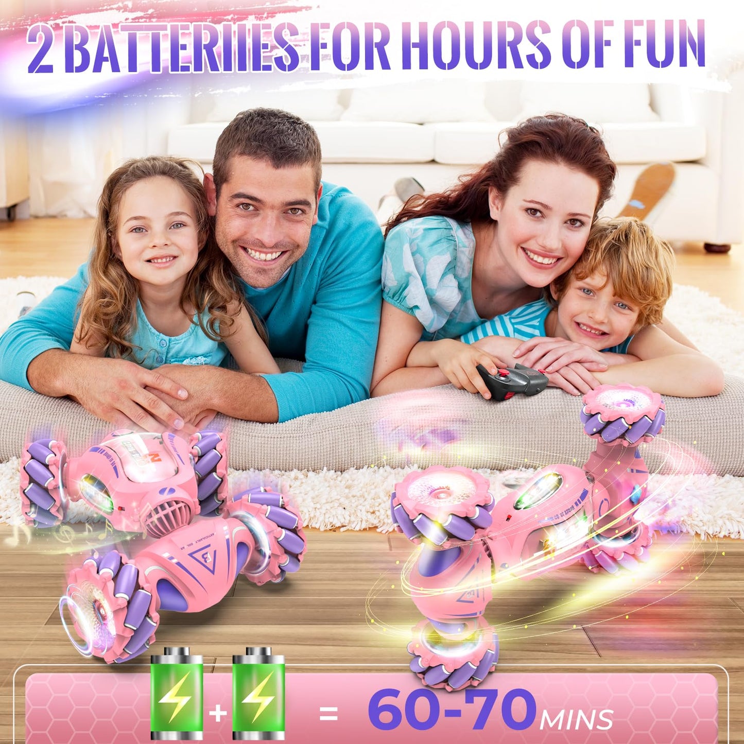 Fosgoit Pink Remote Control Car Toys Gifts for Girls 6-12, with Light & Music & Spray, 2.4Ghz 4WD Double-Sided 360° Rotating Gesture Sensing RC Stunt Car, Birthday for Girls Kids