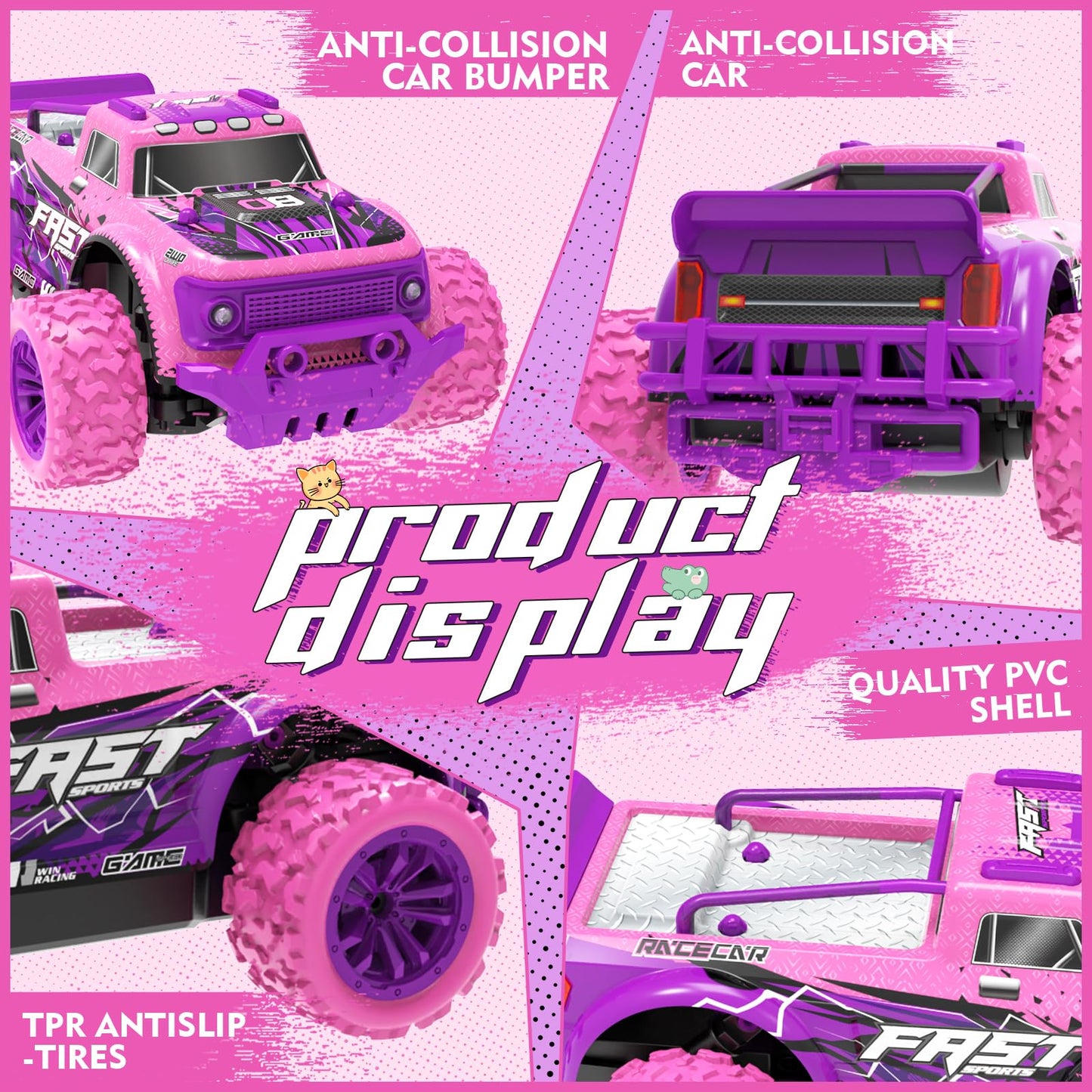 iDrone Remote Control Car for Girls: 1:20 Scale Pink Purple Rc Truck with LED Light and DIY Windmills - 20Km/h All Terrain Fast RC Cars, 2.4GHz Monster Truck Toys for Kids Gift