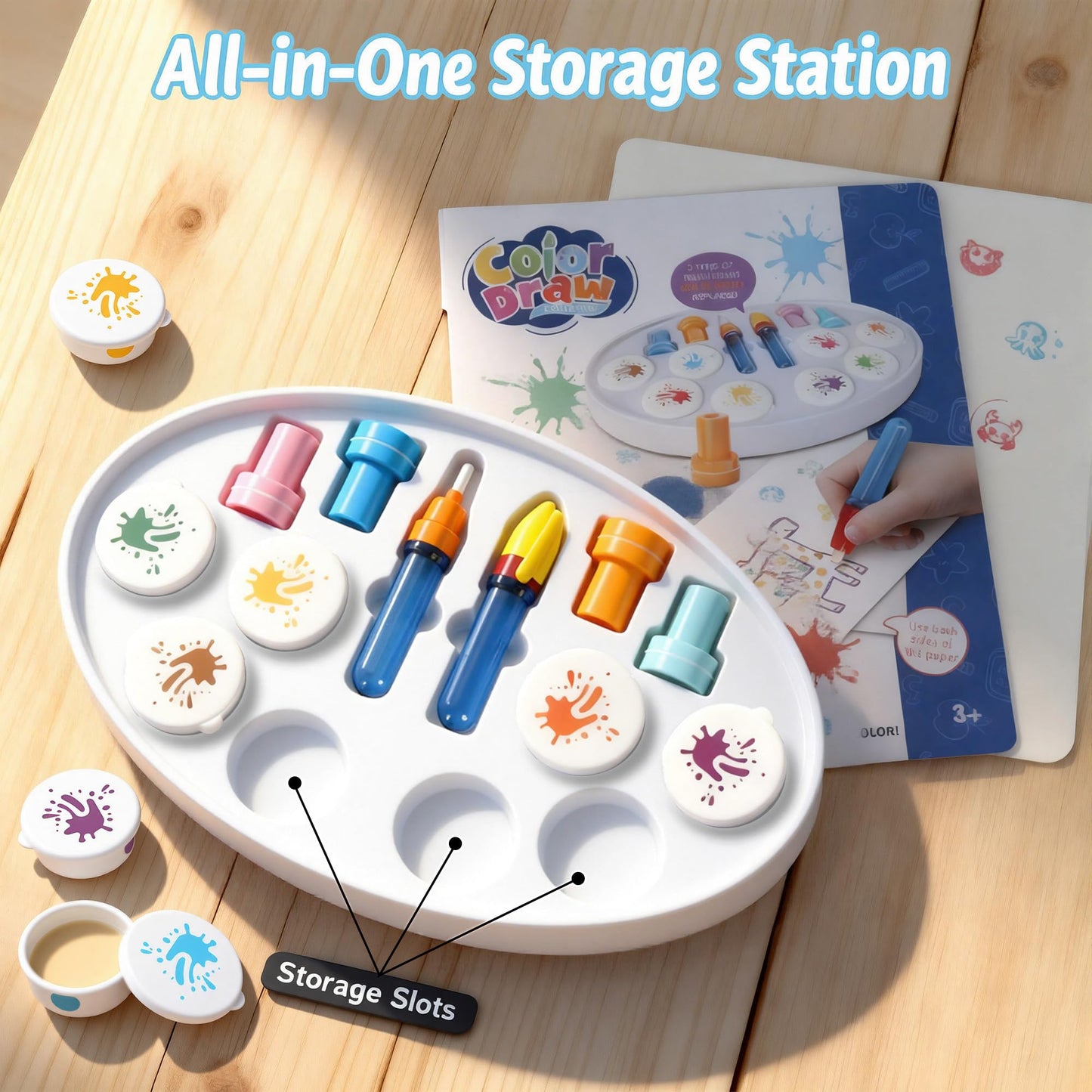 Xirtneduav 36-Piece Magic Brush Painting Set for Kids, Mess Free Art Station with Storage Base and Replaceable Brush Heads, Toddler Drawing Toys for Creative Learning Home & Travel, Gift for Boys Girl