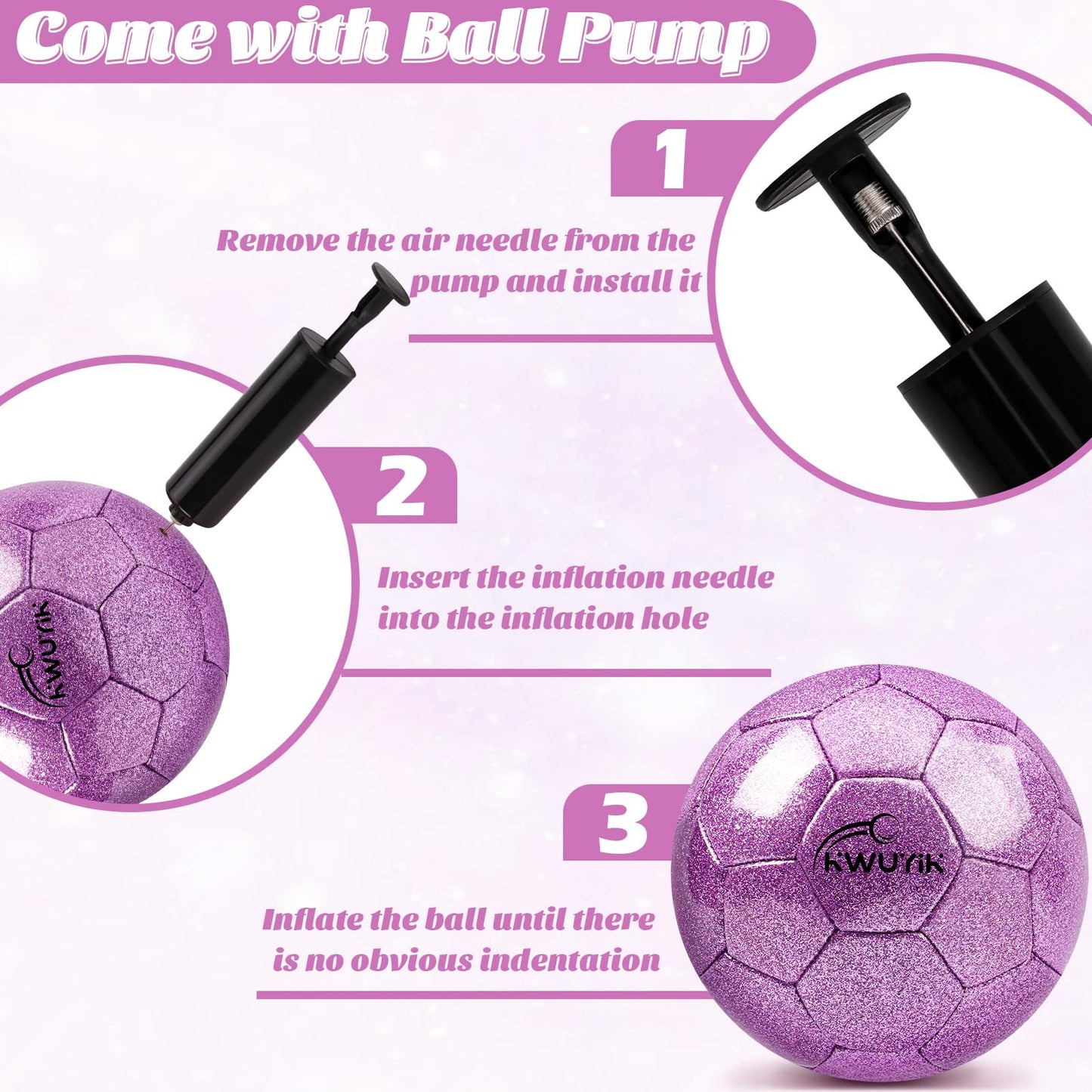 OKWUYiK Size 4 Glitter Purple Soccer Ball Set with Pump Youth Soccer for Kids Aged 6-8 8-12 Toddler Outdoor Training Ball Soft Sports for Back to School Sports Outdoor