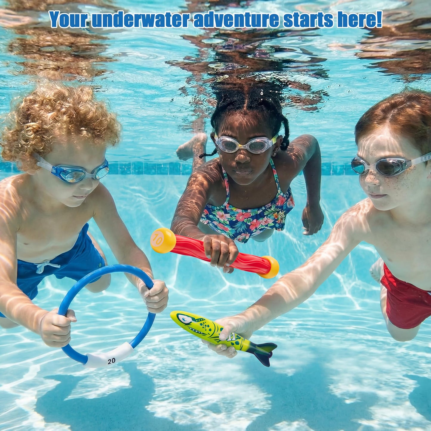 PARENTSWELL 17 Pcs Pool Diving Toys for Kids Adults, Swimming Pool Toy Set Includes 8 Dive Torpedos, 5 Diving Sticks & 4 Diving Rings for Swim Pool Games, Water Fun Games