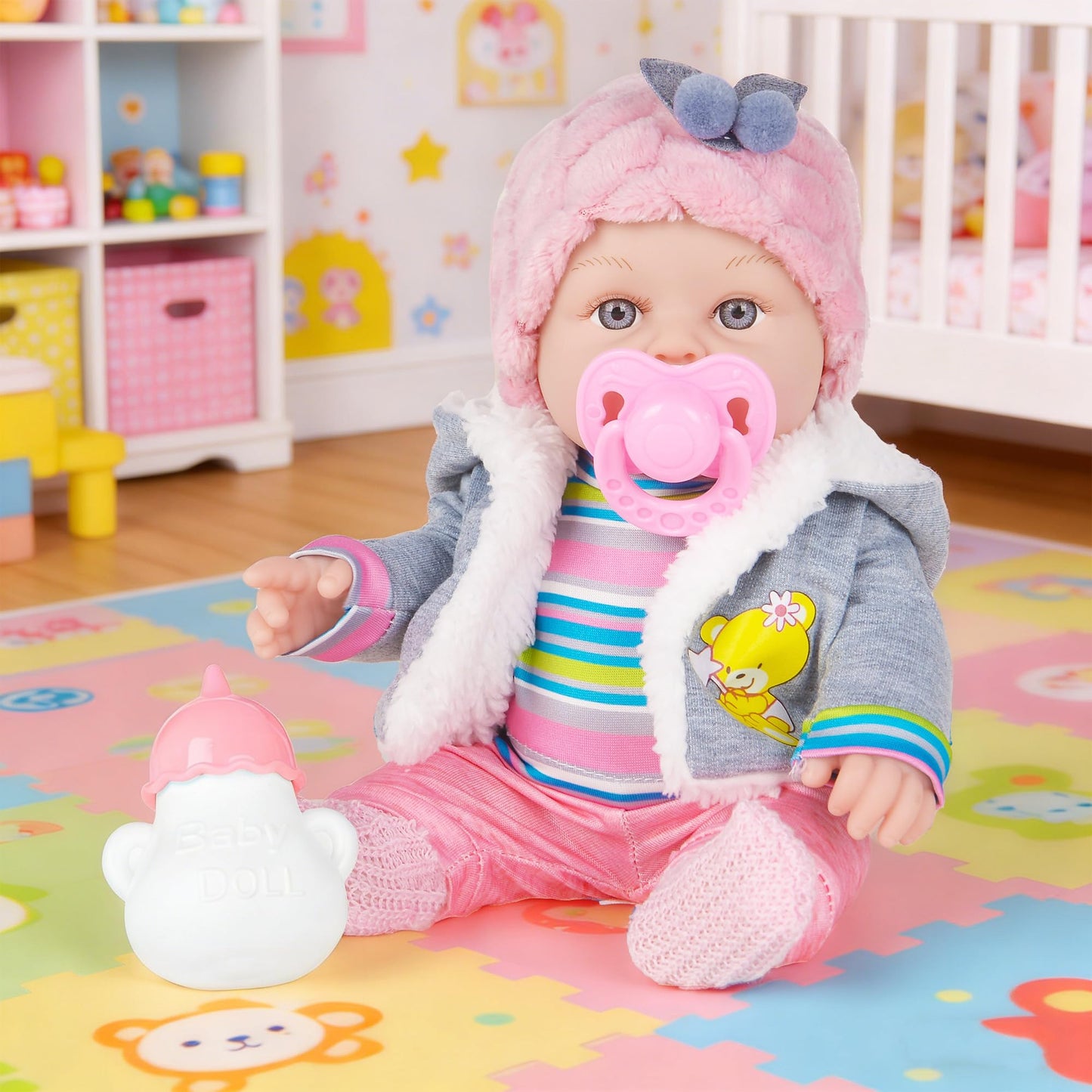 dollbie 12 Inch Realistic Baby Doll with Outfits & Feeding Accessories - Lifelike Baby Doll with Pacifier, Bottle & Feeding Set, Ideal Gift for Toddler Girls Age 3+