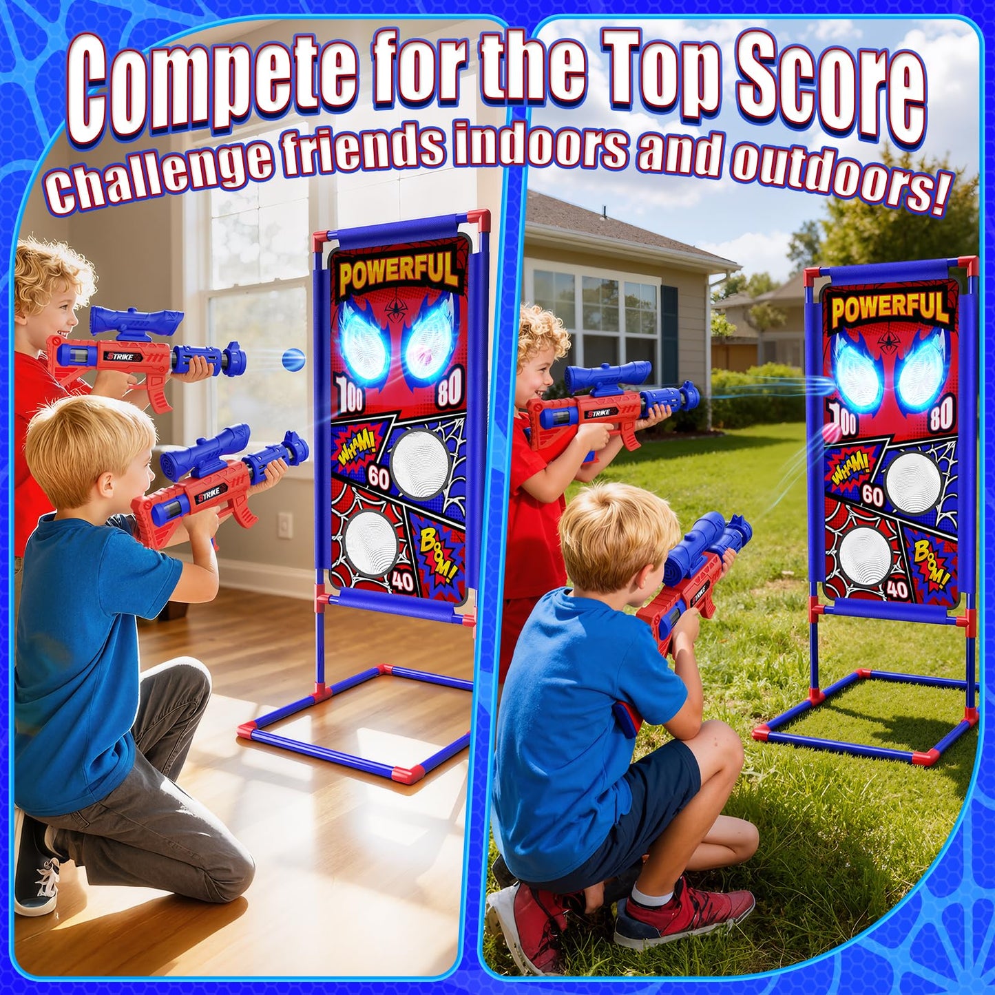 Shooting Toy Set with Hero-Style Target & 2 Cool Air Pump Launcher,Indoor Outdoor Kids Toy,Action Shooting Games,Boys Toys Age 3 4 5 6 7 8 9 10 11 12, Holiday Presents for Boy