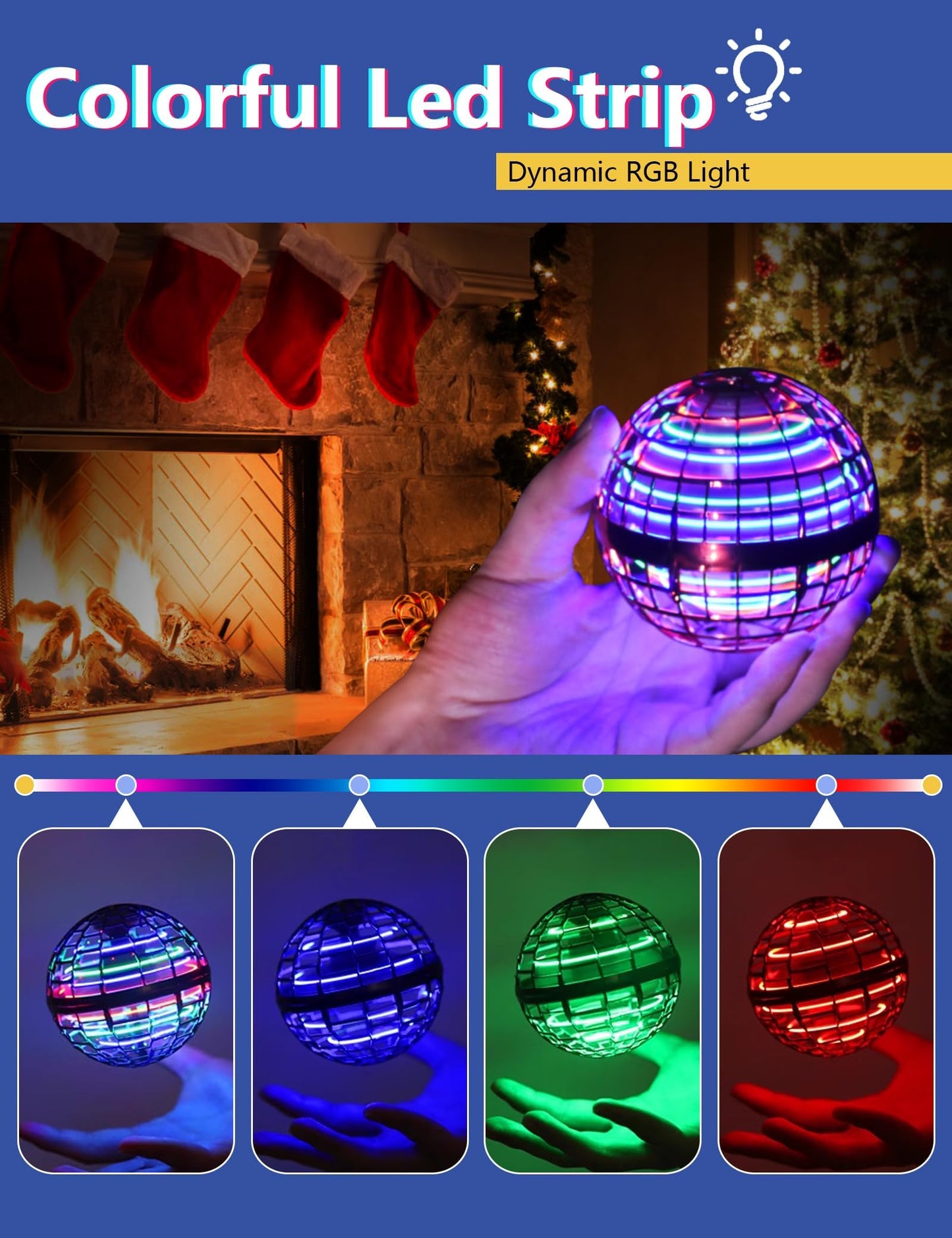 Vrainito Flying Orb Ball 2025 Upgrade, 2 Pack Hand-Controlled Flying Orb Toy, 360° Rotating Cosmic Globe Hover Ball for Kids (Purple + Red)