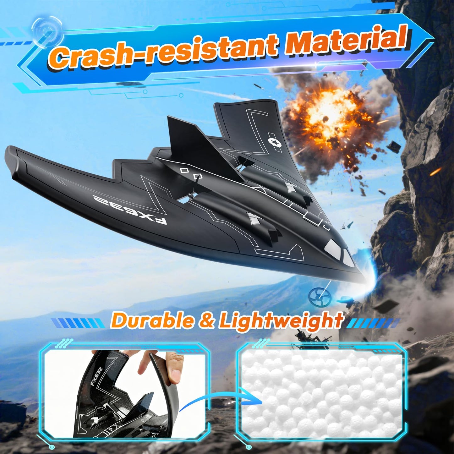 AIGIMU RC Airplane, RC Plane Ready to Fly, 2CH Remote Control Airplane with 6-axis Gyro Stabilizer B2 Spirit Stealth Bomber 2.4GHz Remote Control Plane for Beginners Boys Kids