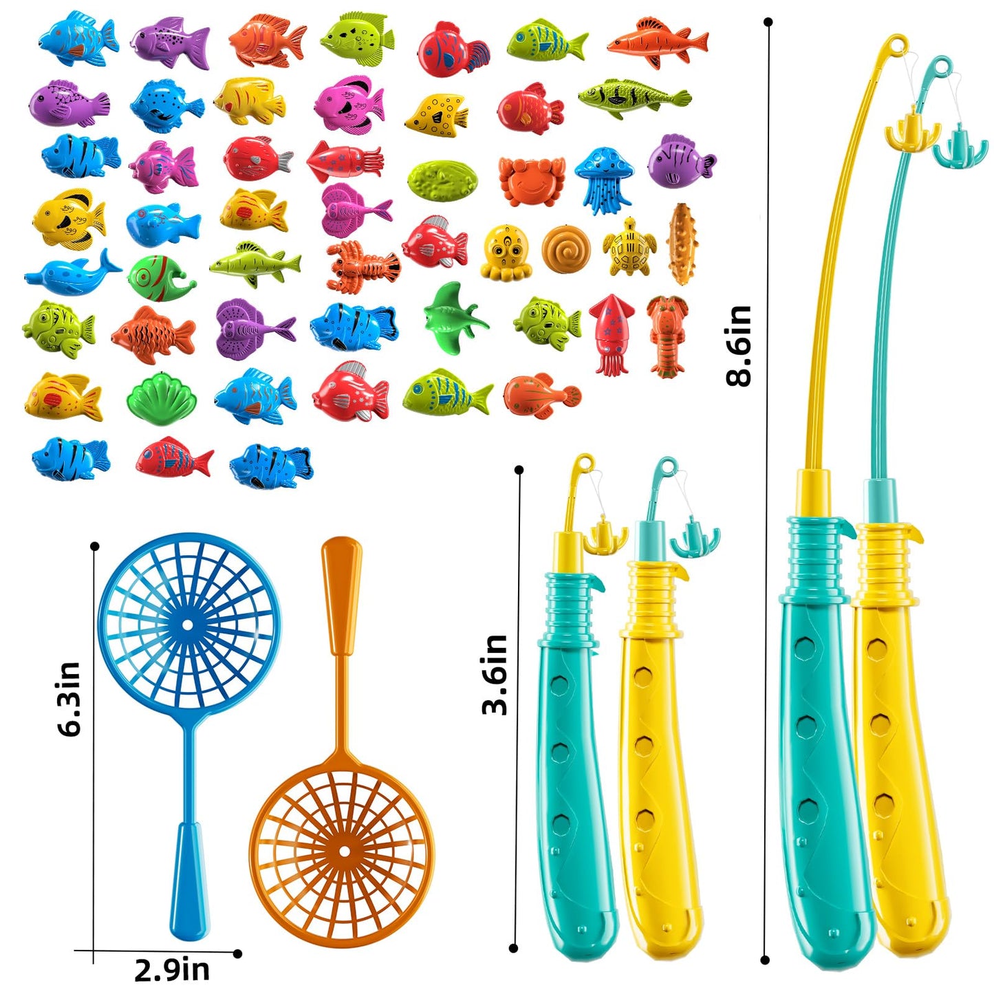 JUKUDAHU Magnet Fishing Game for Kids 3 4 5 6 7 8 Years Old - Pool Bath Toys for Toddlers, Pole Rod Net, Floating Fish Toys, Outdoor Party Toys for Boys Girls Kids Age 3-8 8-12 Year Old