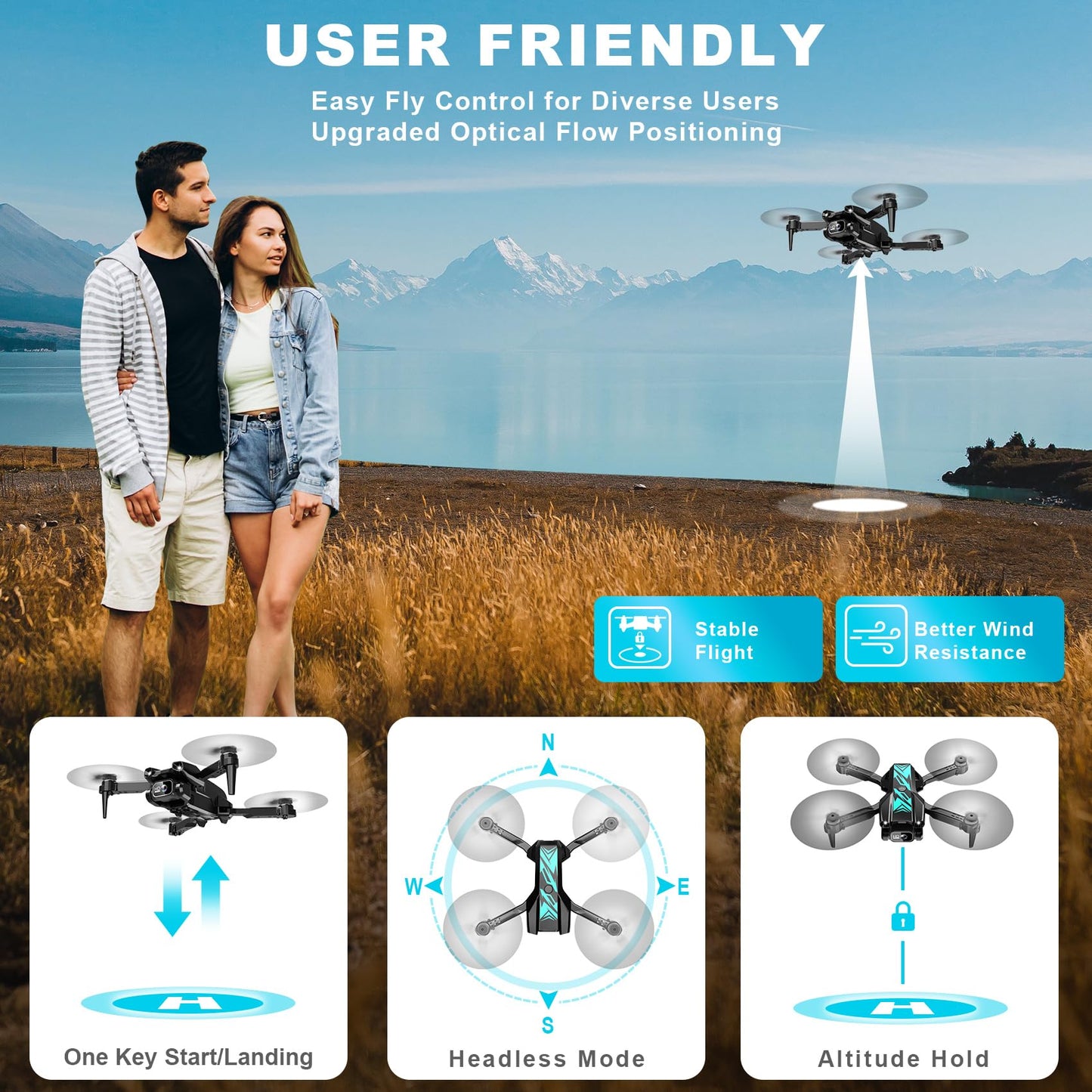 Mini Drone with Camera for Beginners Adults-1080P FPV Camera Foldable Drone with Stable Altitude Hold, Gestures Selfie, Waypoint Fly, Headless Mode, Auto-Follow, 3D Flip, One Key Start, 3 Speeds, 2 Batteries