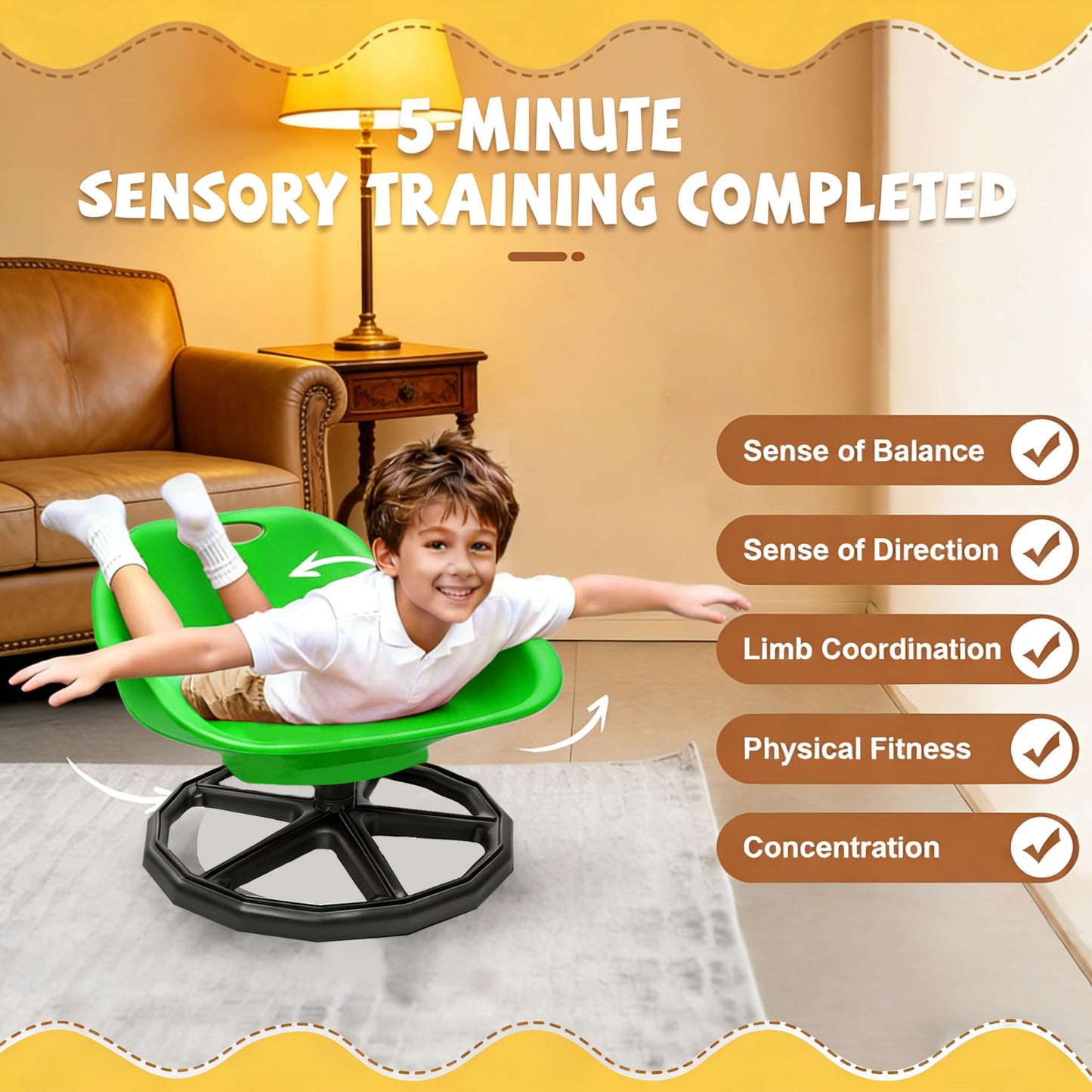 Spinning Chair for Autistic Kids with Back Support, Sensory Swivel Chair for Kids with ADHD Autism, 360° Rotating Spin Chair for Toddlers, Comfortable Sensory Chair for Home School Classroom