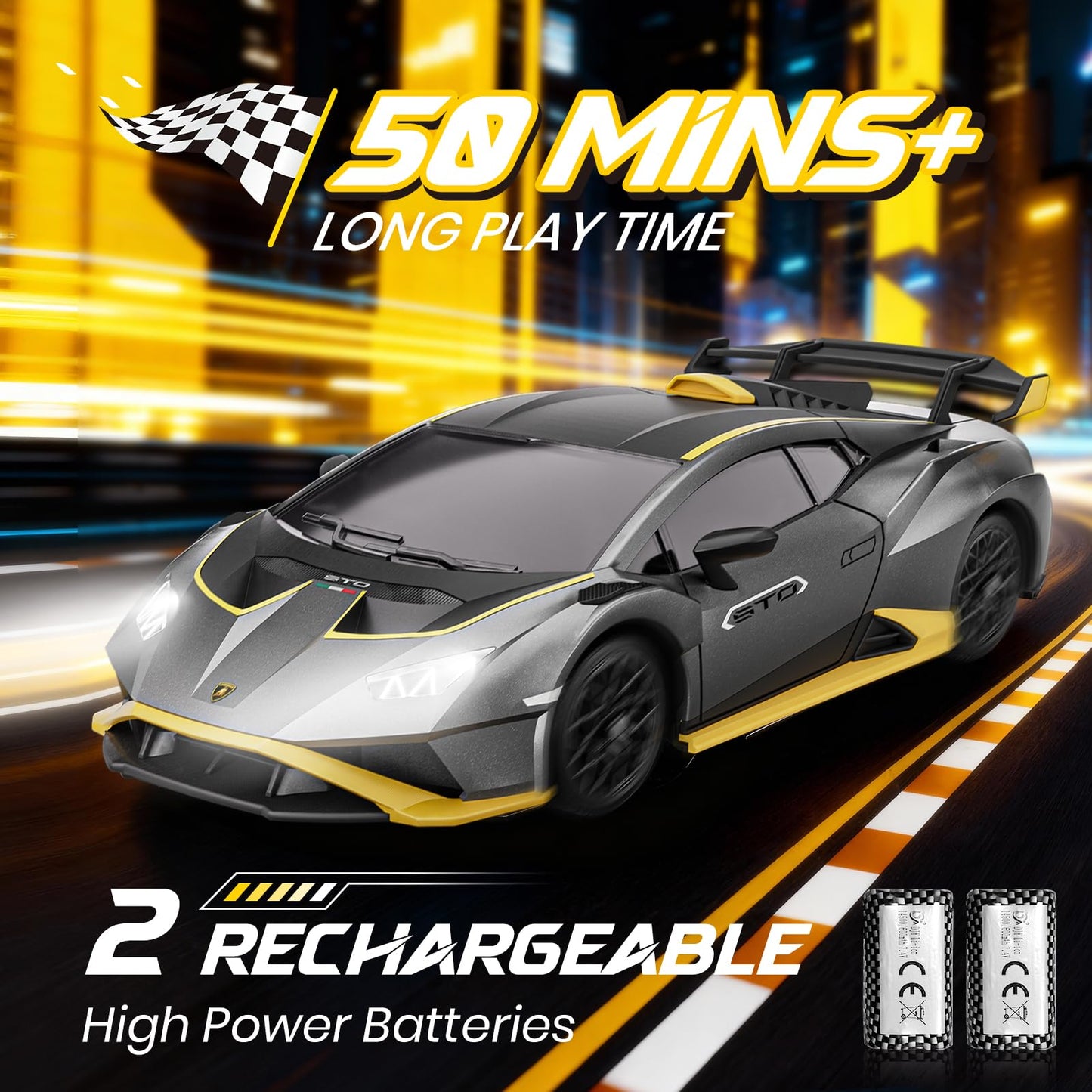 LUXOS RC Lamborghini Remote Control Car, 1:18 Scale Officially Licensed Lamboghini Toy Car, Cool RC Cars Toys for 4 5 6 7 8 9 10 11 12 Year Old Boys Kids Adults Gifts, 15km/h Fast RC Drift Car, (Grey)