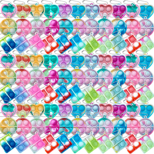 ONKULL Pop Fidget Keychain 90 Pack ,Mini Fidget Toys Bulk ,Sensory Toys for Kids ,Party Favors for Kids 4-8,8-12 Year ,Back to School Gifts for Classroom ,Birthday Goodie Bags Stuffers