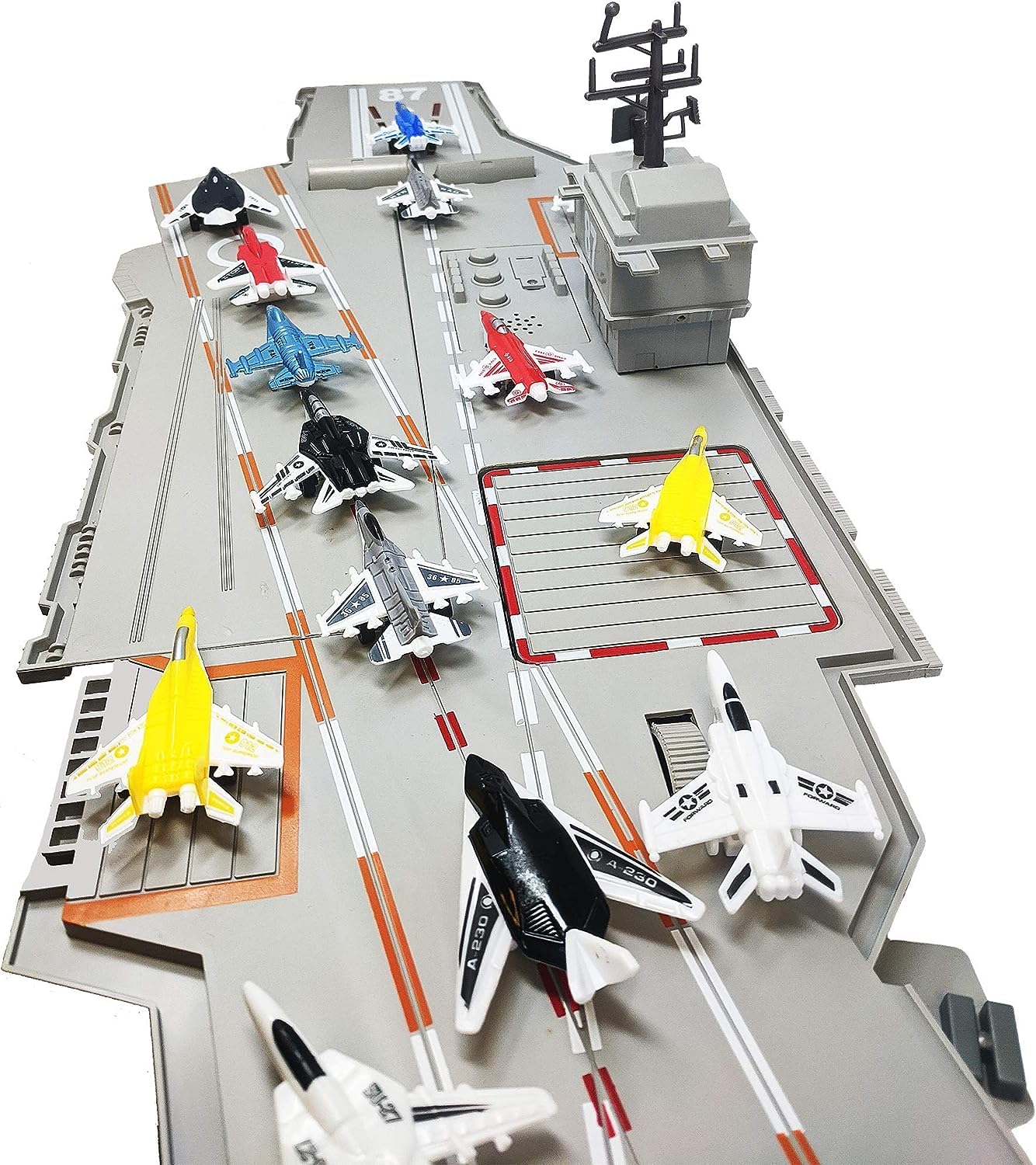 Large Aircraft Carrier Toy Small Catapult Aircraft Carrier Combo with Fighter Jets and 12 Military Vehicles