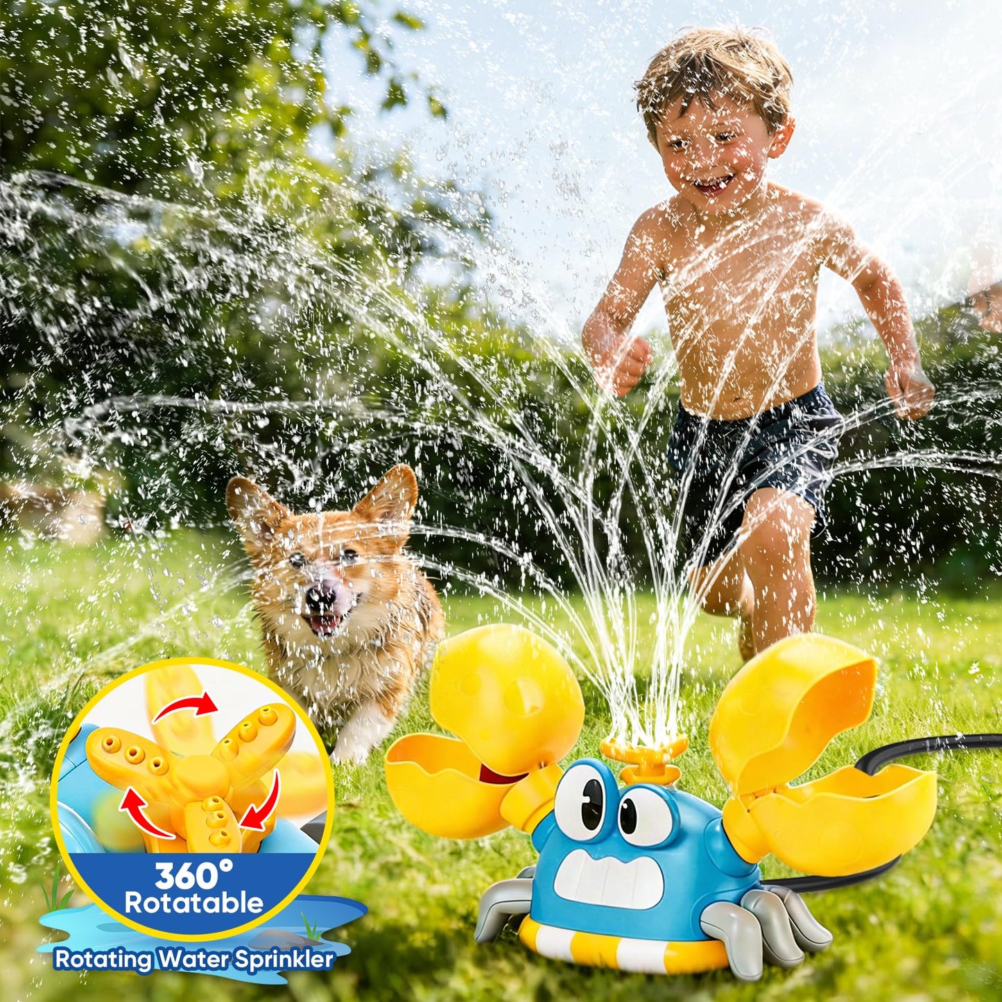 Water Sprinkler for Kids Toddlers, 4 in 1 Crab Sprinklers for Yard with 3 Spray Patterns & 4 Bean Bags for Toss Game, Kids Sprinklers for Outside Backyard, Summer Toys Water Fun for Kids 3 4 5 6 7 8