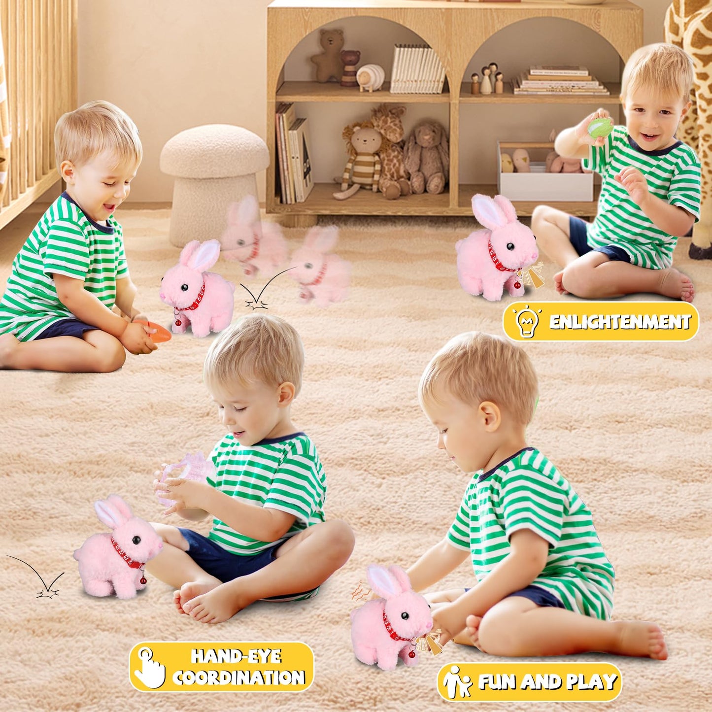 Jimate Bunny Toys for Kids Aged 3-7, Hopping Bunny Toy with Realistic Jumping, Wiggling Ears, and Sound Effects, Ideal Rabbit Toys for Girls and Boys for Birthdays, Easter
