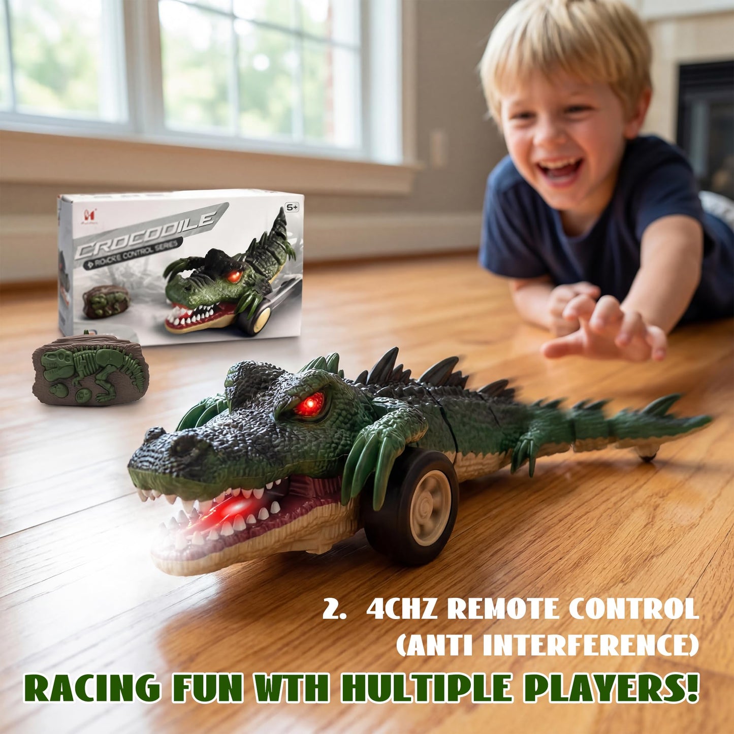 LEFEI Remote Control Crocodile Car Toy,2.4Ghz RC Toy Cars,Boys 3-12 Year Old,360°Rolling Turns & Slides with Lights Cool Outdoor Toys Birthday Gifts Xmas Gifts (Green)